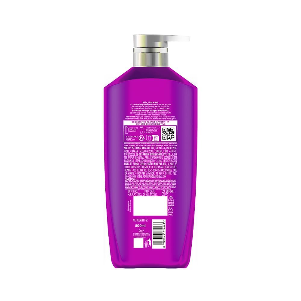 L'Oréal Paris Collagen Lifter Volumizing Shampoo with Collagen Peptides for thin, flat hair, gives instant volume lift & thicker, fuller hair, 800ml thumbnail