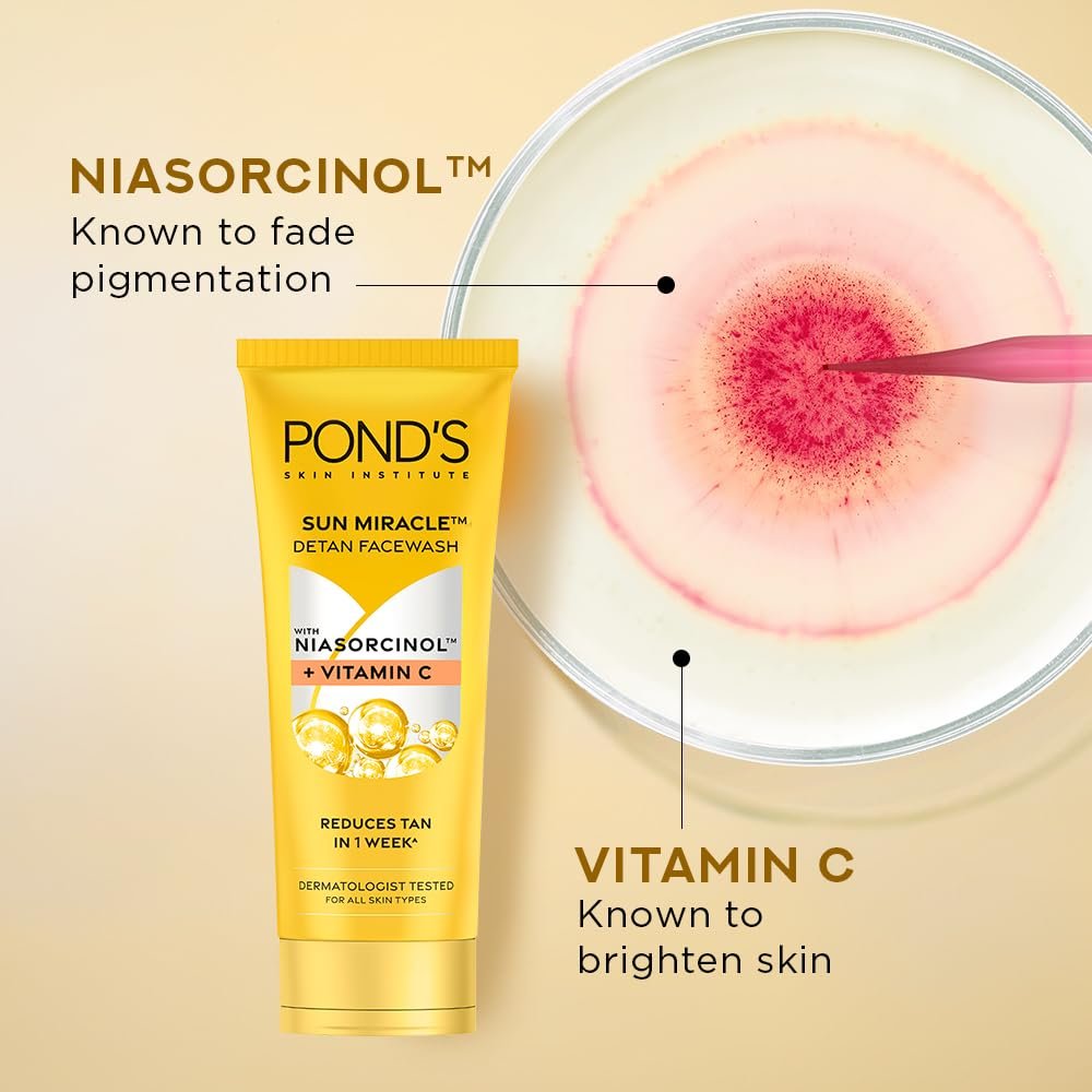 Pond's Detan Face Wash for Tan Removal in Just 7 Days | Contains Vitamin C and Niacinamide | Facewash for All Skin Types, 100gm thumbnail