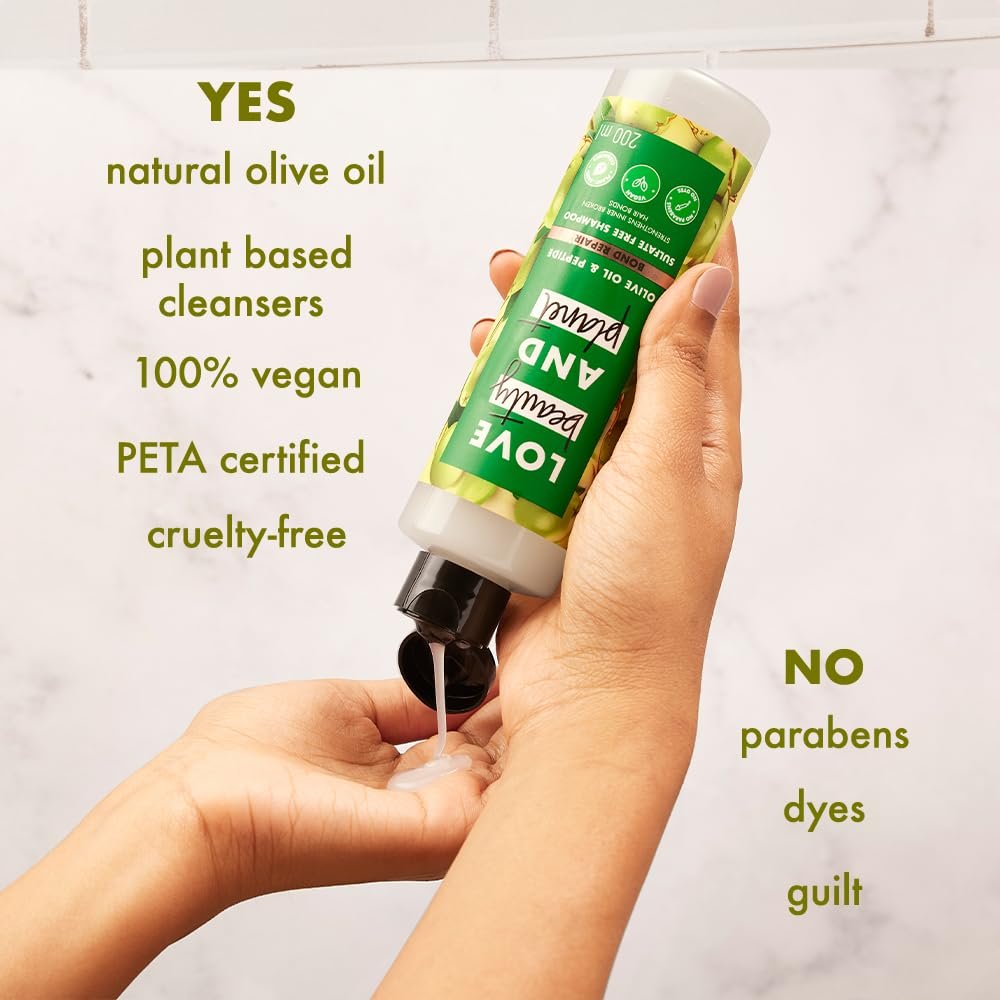Love Beauty & Planet Olive Oil & Peptide Bond Repair Shampoo | Sulfate-Free & Paraben-Free Hair Cleanser for Damaged Hair | Helps Strengthen, Smooth & Improve Hair Manageability | 200ml thumbnail