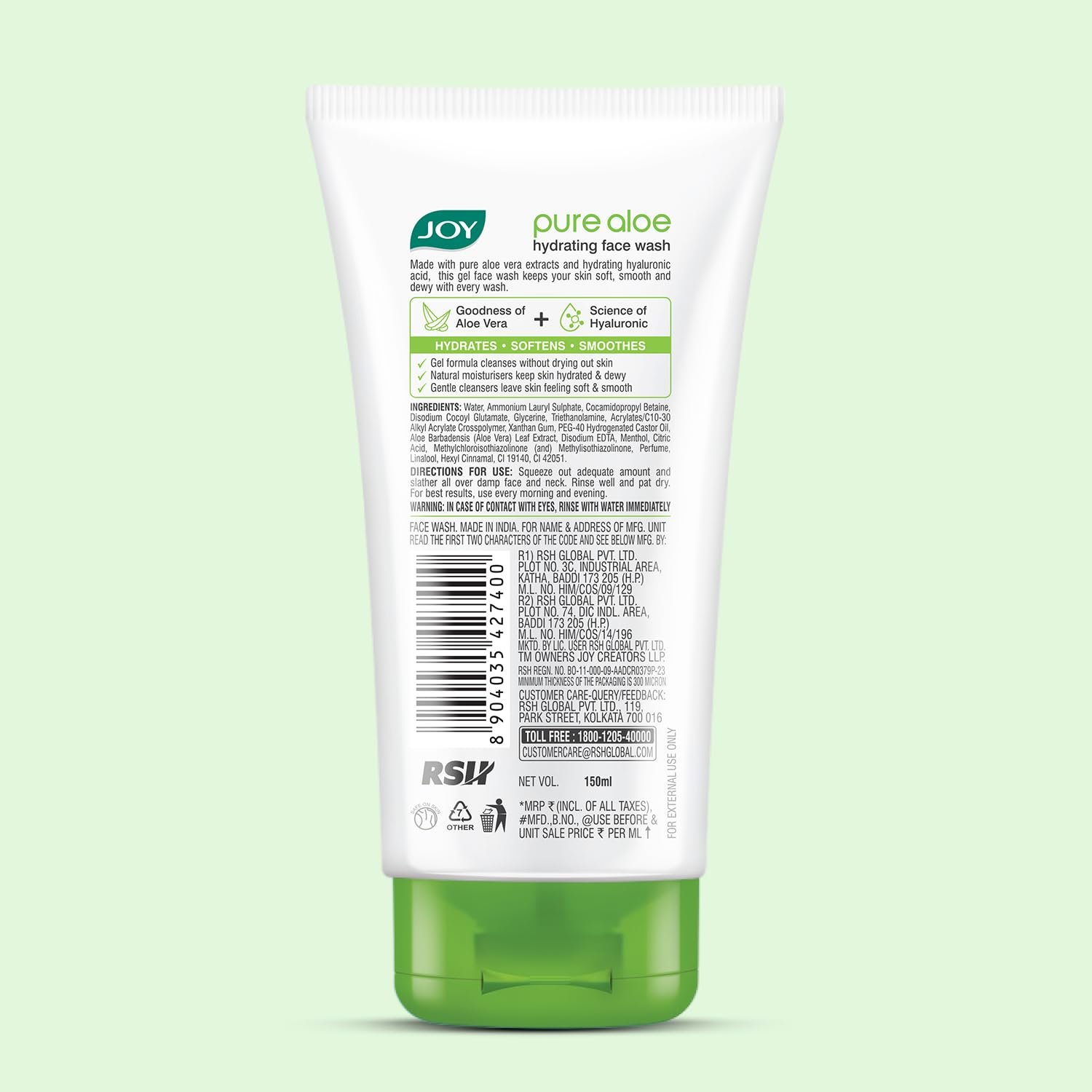 Joy Hydrating Aloe Vera Face Wash for Summers | Controls Excess Oil & Removes Dirt 150ml | Non Drying, Cooling Gel Face Wash thumbnail