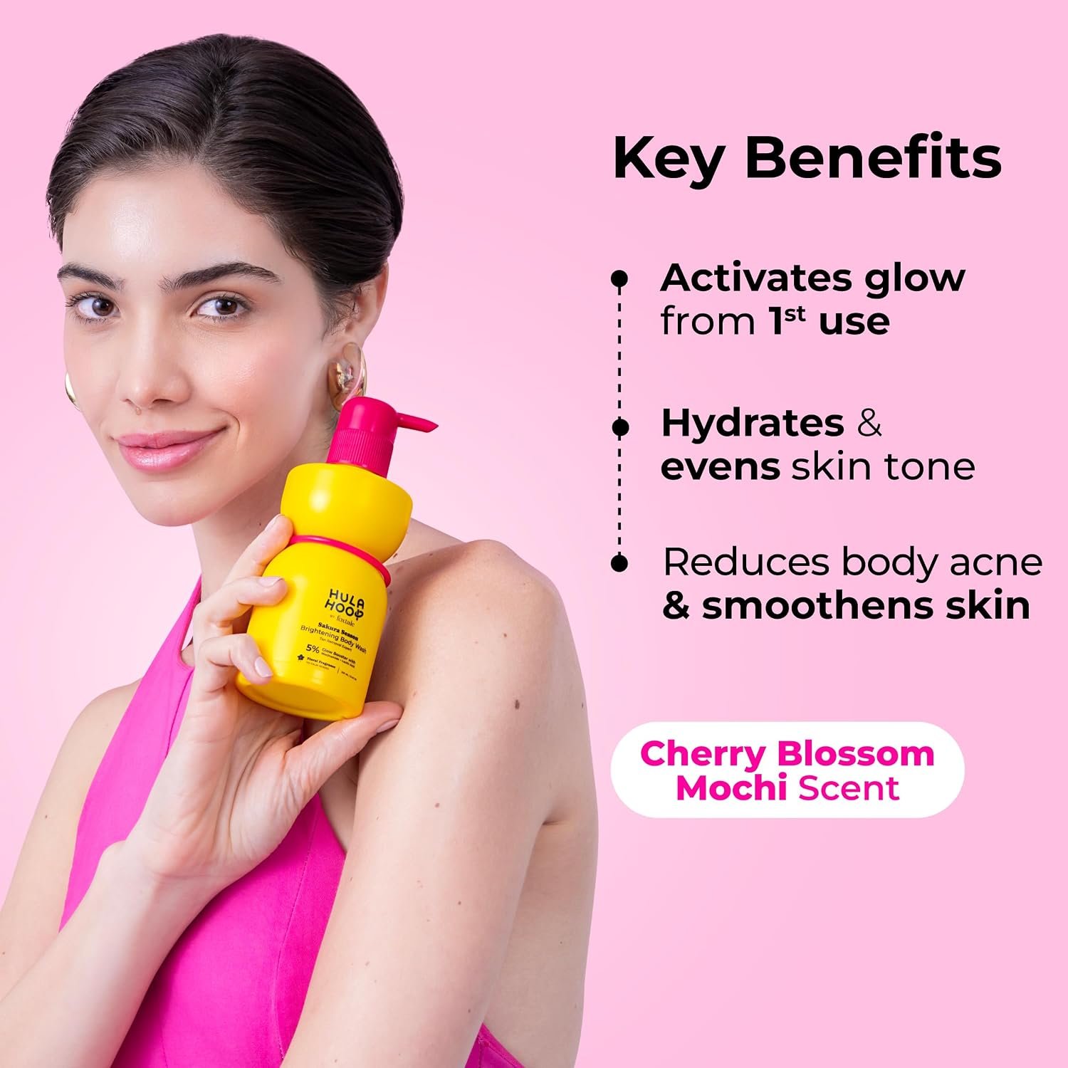 Hula Hoop Brightening Body Wash by Foxtale | Lactic Acid & Niacinamide | Reduces tan from 1st wash | Brightens & Evens Out Skin Tone | Floral Sakura Scent| For Men & Women | 250ml thumbnail