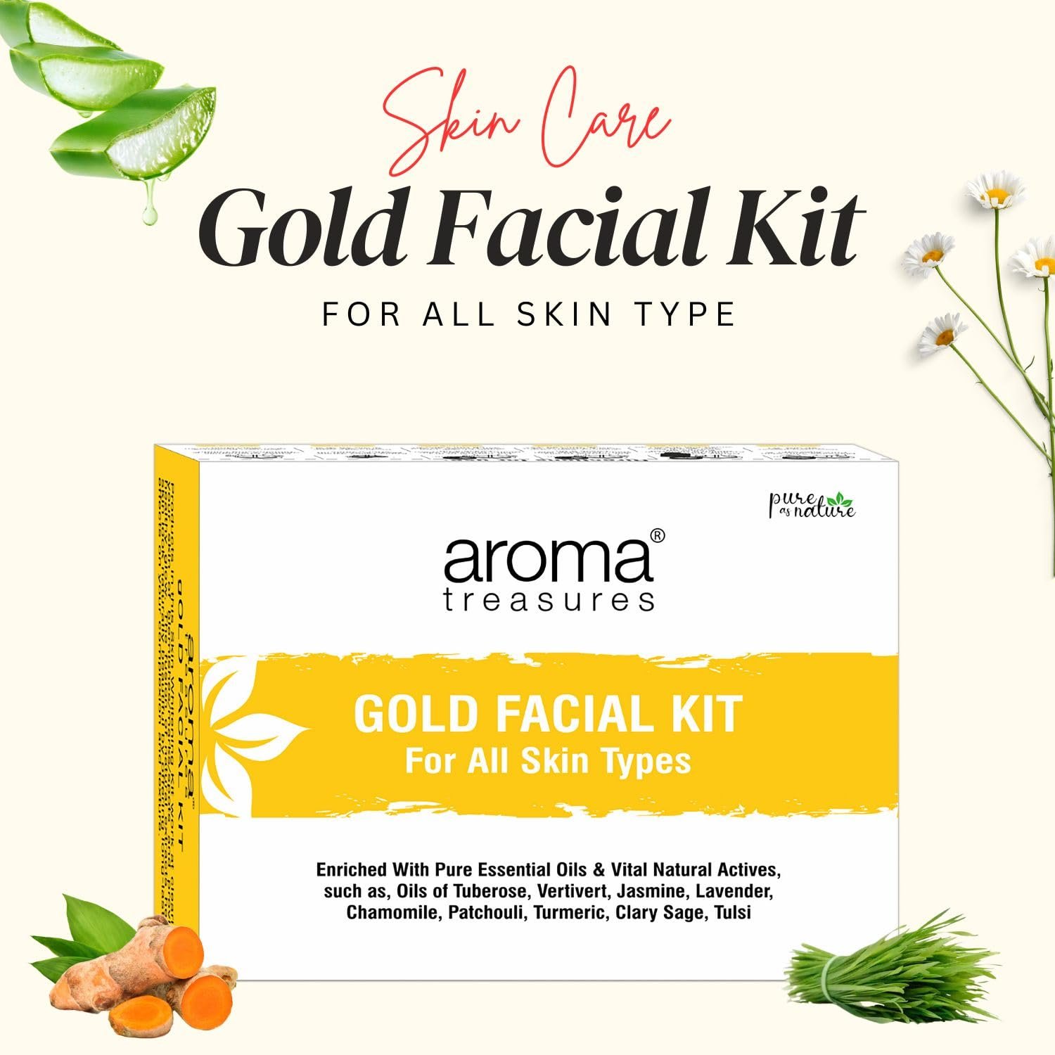 Aroma Treasures Gold Facial Kit (30g/ml) | With 24K Gold Leaf, Turmeric, Lavender & Jasmine Oils | Paraben-Free, Cruelty-Free | Instant Glow, Deep Cleansing & Skin Brightening thumbnail