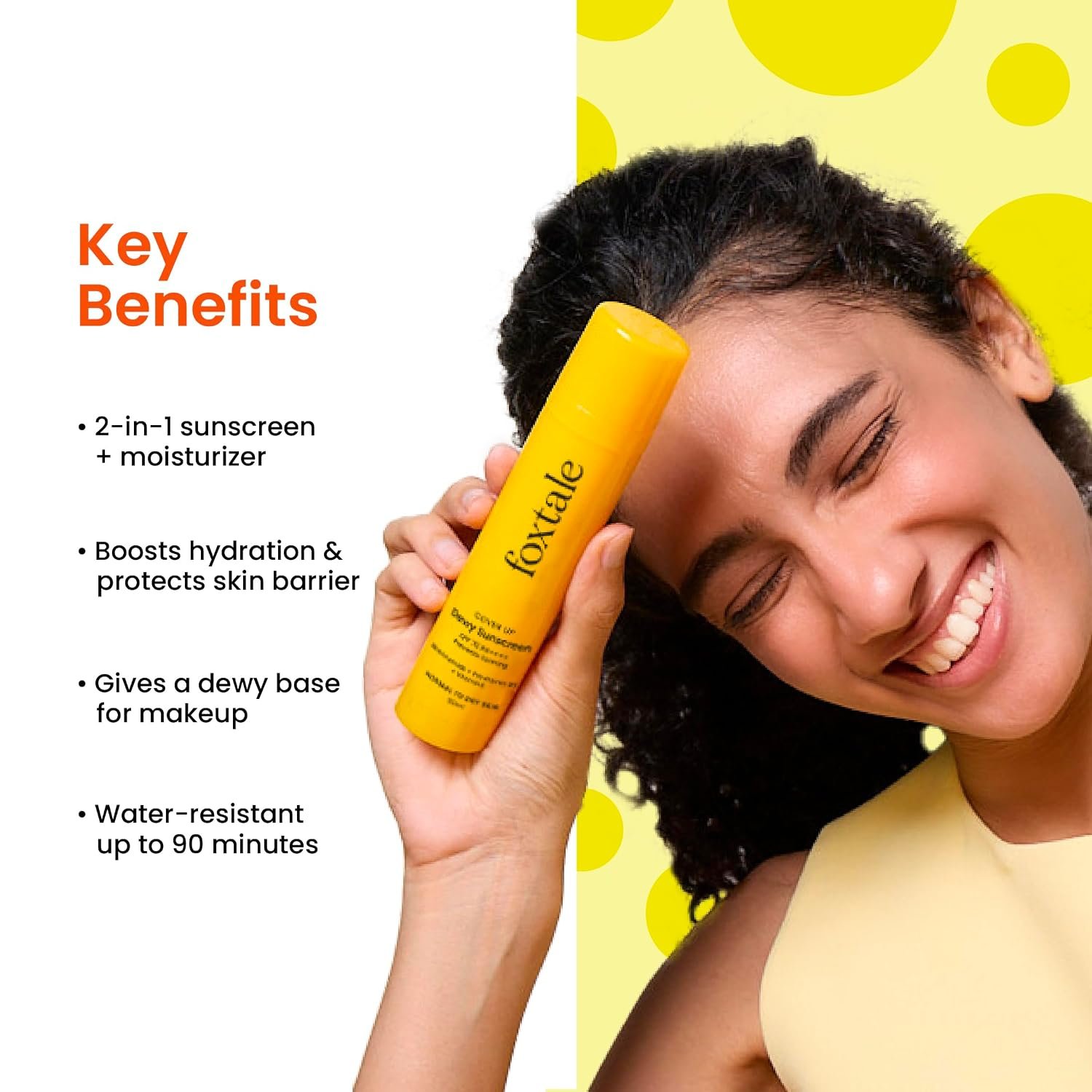 Foxtale SPF 70 Niacinamide Dewy Sunscreen with PA++++ For Dewy Sun Protection | Prevents Tan | Lighten weight, Non Greasy, No White Cast | Anti-Tan Formula | For Men & Women | 50 Ml thumbnail