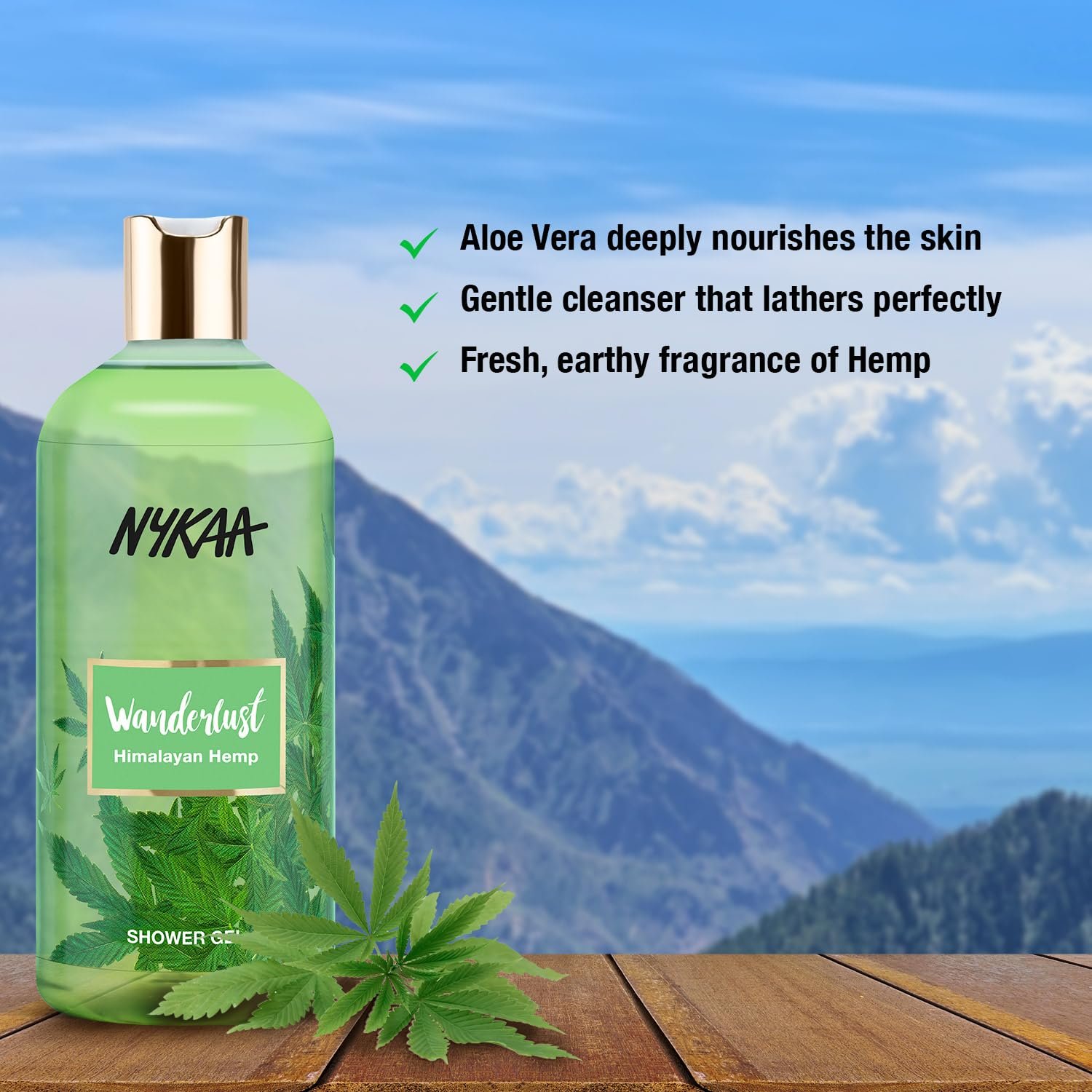 WanderlustHimalayan Hemp Shower Gel, 300 ml| Nourishes & Hydrates| Gentle Cleanser| Earthy Fragrance of Hemp |Enriched With Aloe Vera| Paraben-Free, Vegan Formula| Suitable for All Skin Type thumbnail