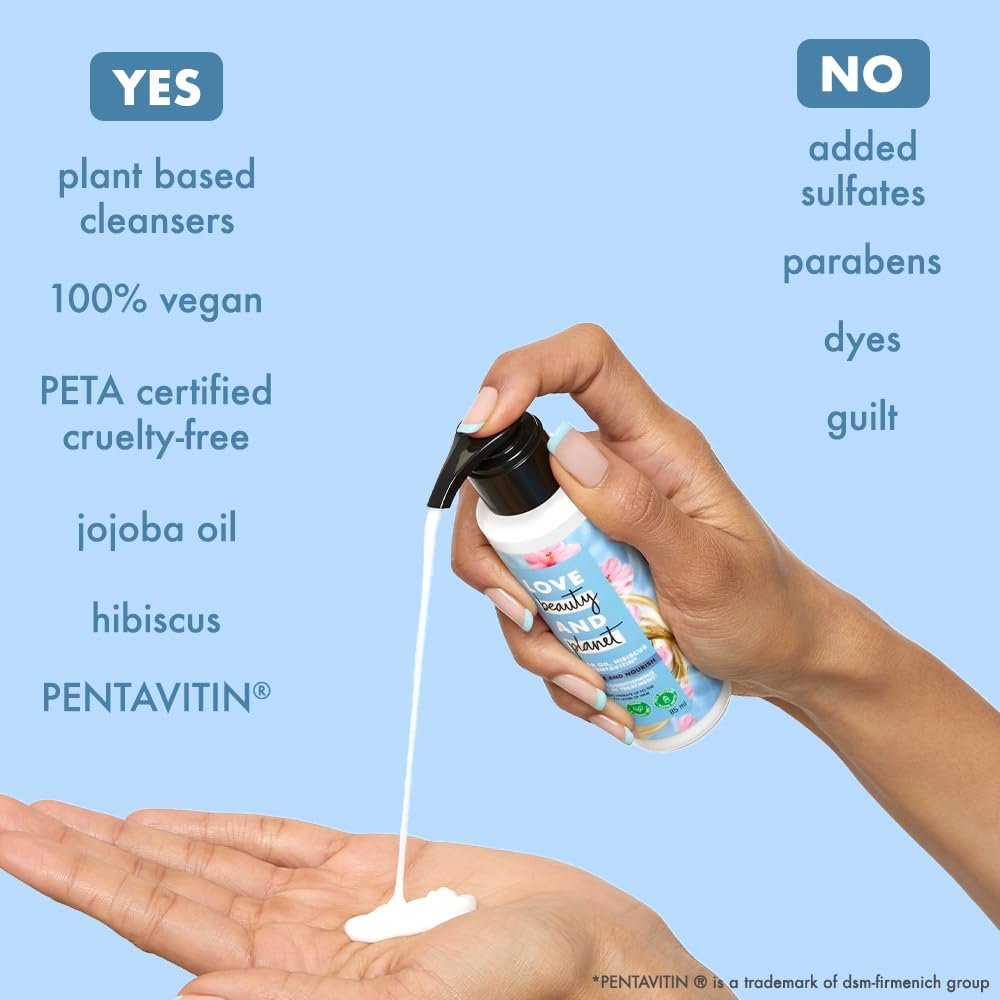 Love Beauty & Planet Jojoba Oil, Hibiscus & Pentavitin Hydrate & Nourish Shampoo | Sulfate-Free Hair Cleanser for Hydrated, Soft, Smooth & Healthy-Looking Hair | 400ml thumbnail