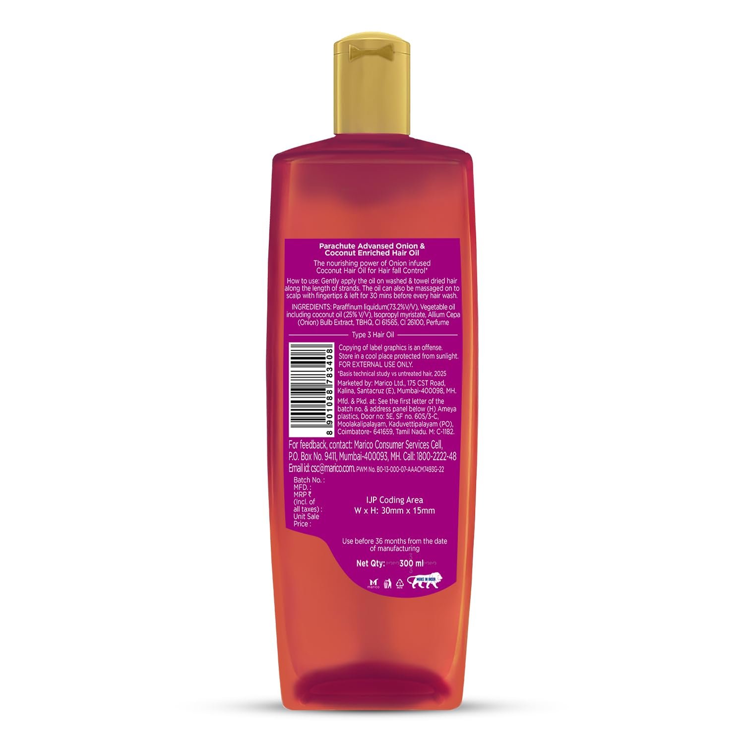 Parachute Advansed Onion enriched coconut hair Oil, 300ml thumbnail