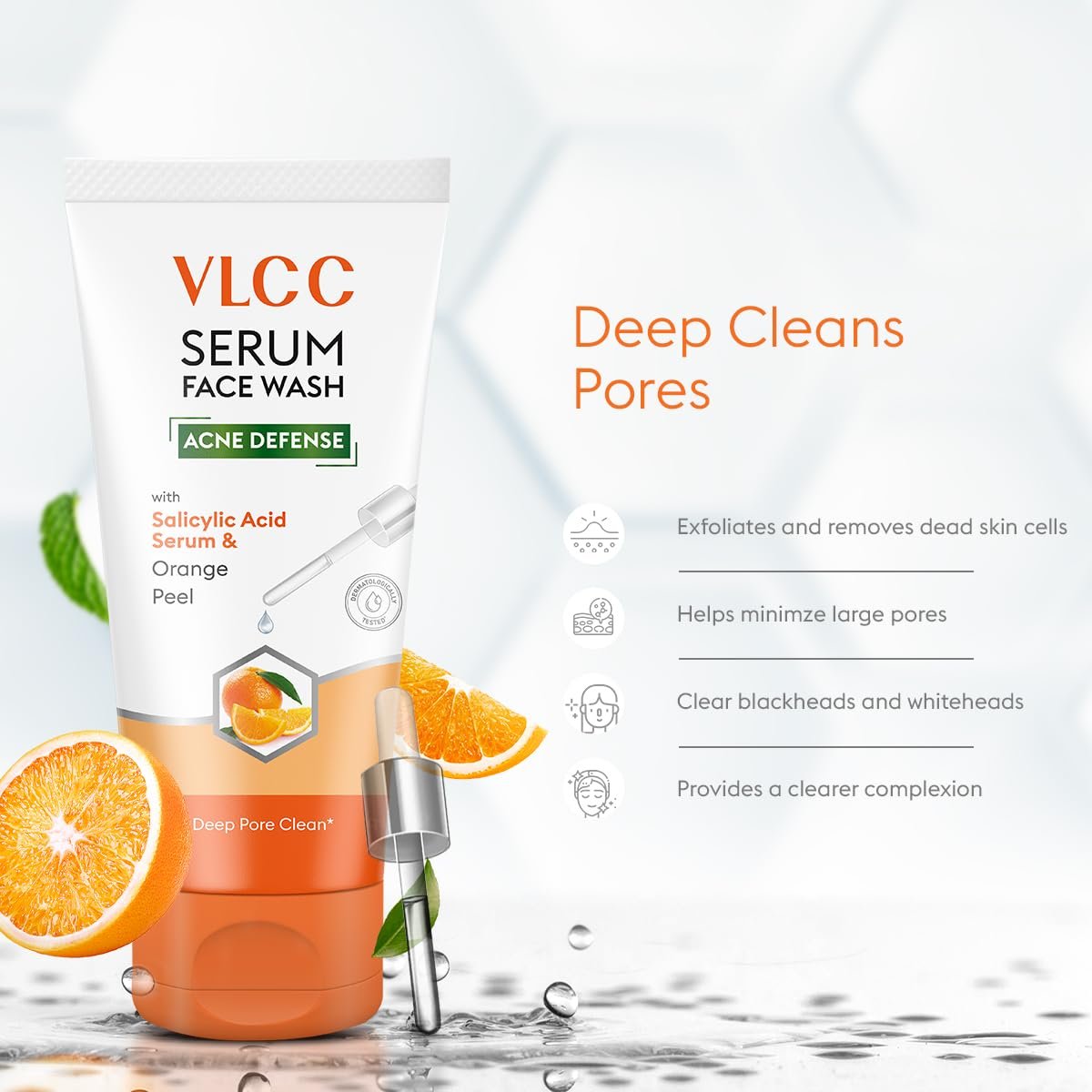 VLCC Salicylic Acid & Orange Peel Serum Facewash - 150 ml for Deep Pore Cleansing for AM | with Free Hyaluronic Acid & Aloe Vera Serum Facewash - 150 ml thumbnail