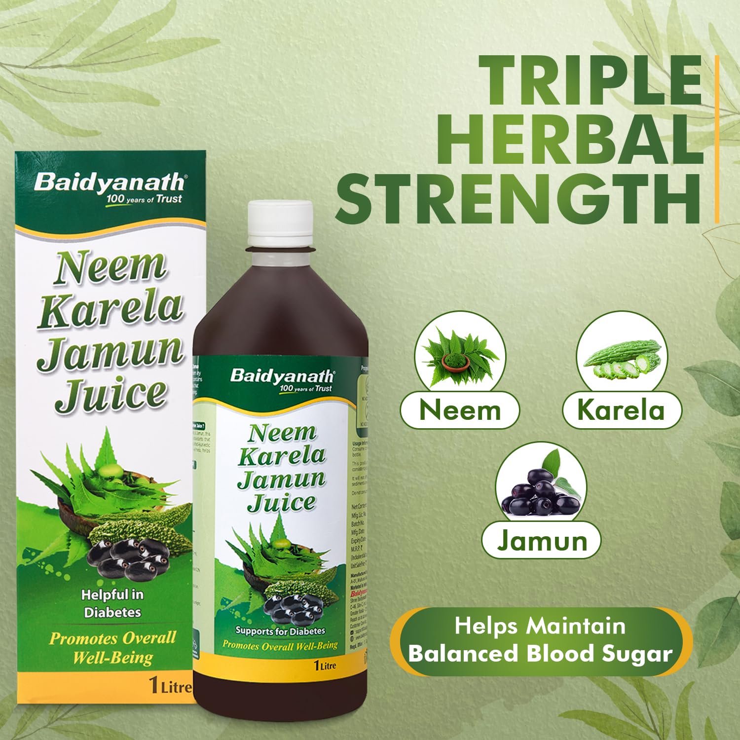 Baidyanath Ayurved Neem Karela Jamun Juice -1000ml thumbnail