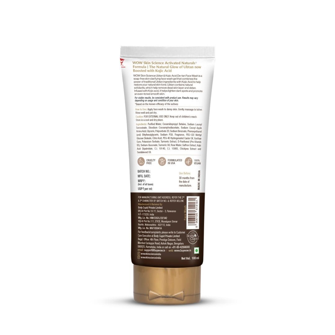 WOW Skin Science Ubtan Cleansing Face Wash | Turmeric & Saffron | All Skin Types | Clear, Glowing Skin | 100% Vegan | Paraben & Sulphates Free | For Women & Men | 100 ml thumbnail