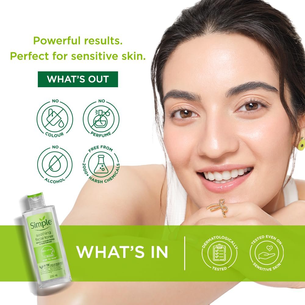 Simple Kind to Skin Soothing Facial Toner 200ml | Keeps skin toned & refreshed and restores the skin's natural PH level | For All Skin types thumbnail