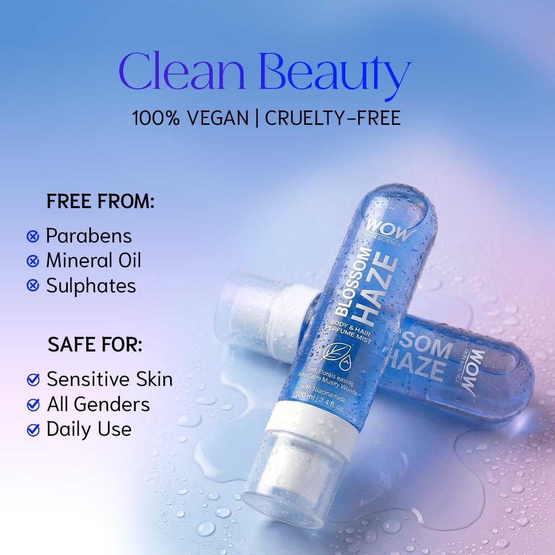 WOW Skin Science Blossom Haze Unisex Body & Hair Perfume Mist | Skin-Close Floral Musk Fragrance with Niacinamide | Lightweight, Long-Lasting Mist for Men & Women | 100ML thumbnail