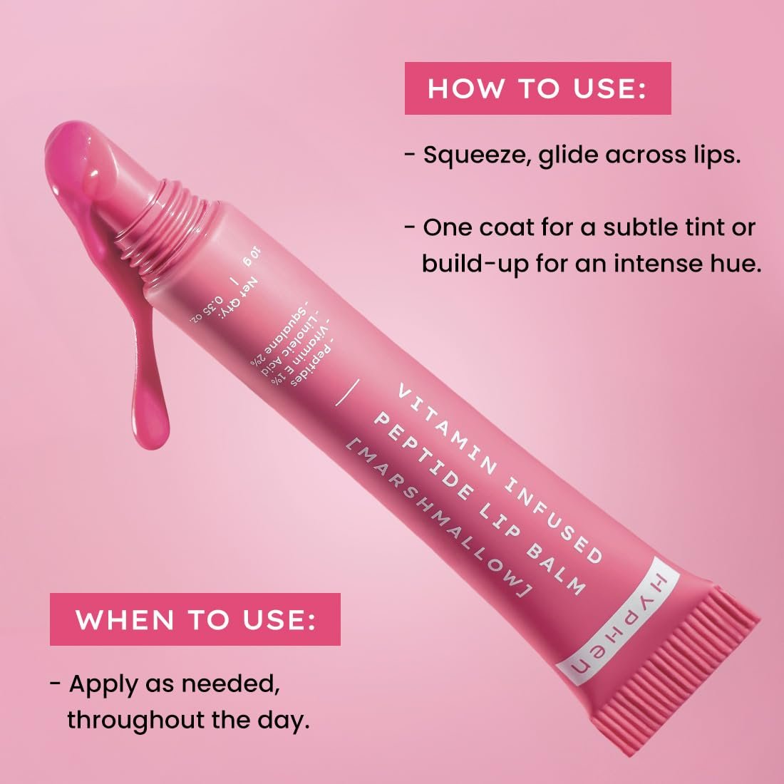 Hyphen Tinted Lip Balm - Marshmallow Pink | 1% Vitamin E, 2% Squalane & Peptides | Brightening Lip Balm for Dark Lips | 24h Moisturization & Hydration for Dry & Chapped Lips - 10 g thumbnail