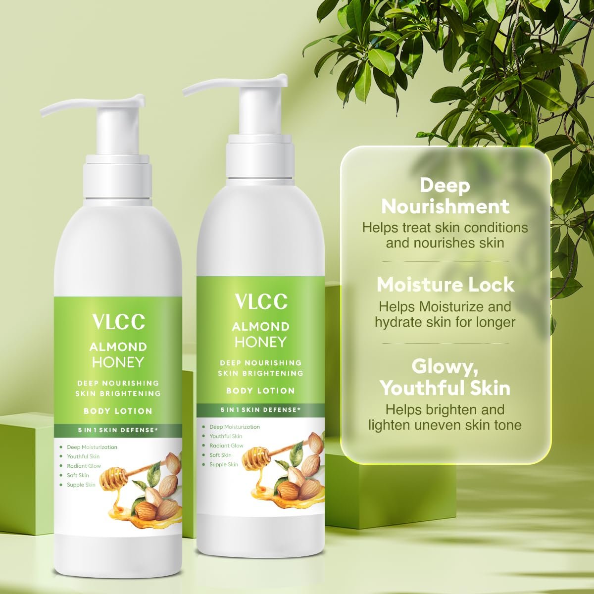 VLCC Almond Honey Deep Nourishing & Skin Brightening Body Lotion - 350ml + 350ml | Buy One Get One | Deep Nourishment, Glowing & Youthful Skin thumbnail