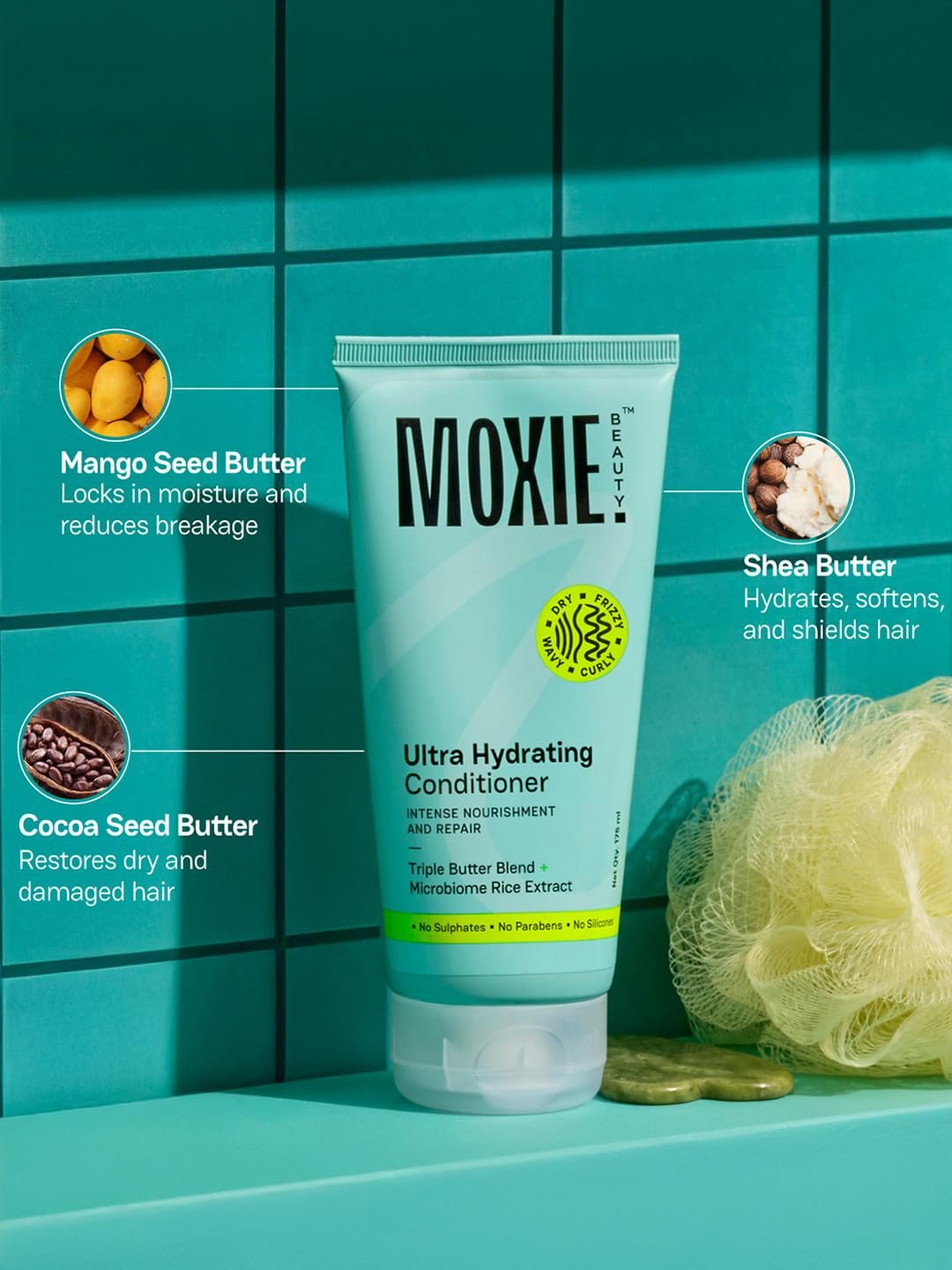 Moxie Beauty Ultra Hydrating Conditioner for Dry & Frizzy Hair 175 ml Triple Butter Blend | Sulphate, Paraben & Silicone-Free | Deep Nourishment for Wavy & Curly Hair thumbnail