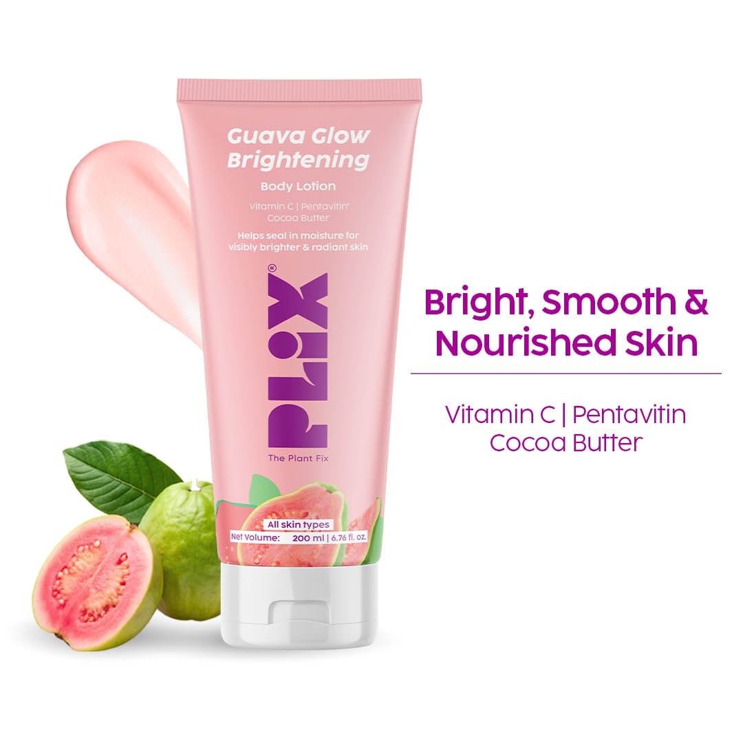 PLIX - THE PLANT FIX Guava Glow Brightening Body Lotion | Hydrates, Brightens & Evens Skin Tone | Vitamin C, Shea & Cocoa Butter | Lightweight Daily Care | 200 ml thumbnail