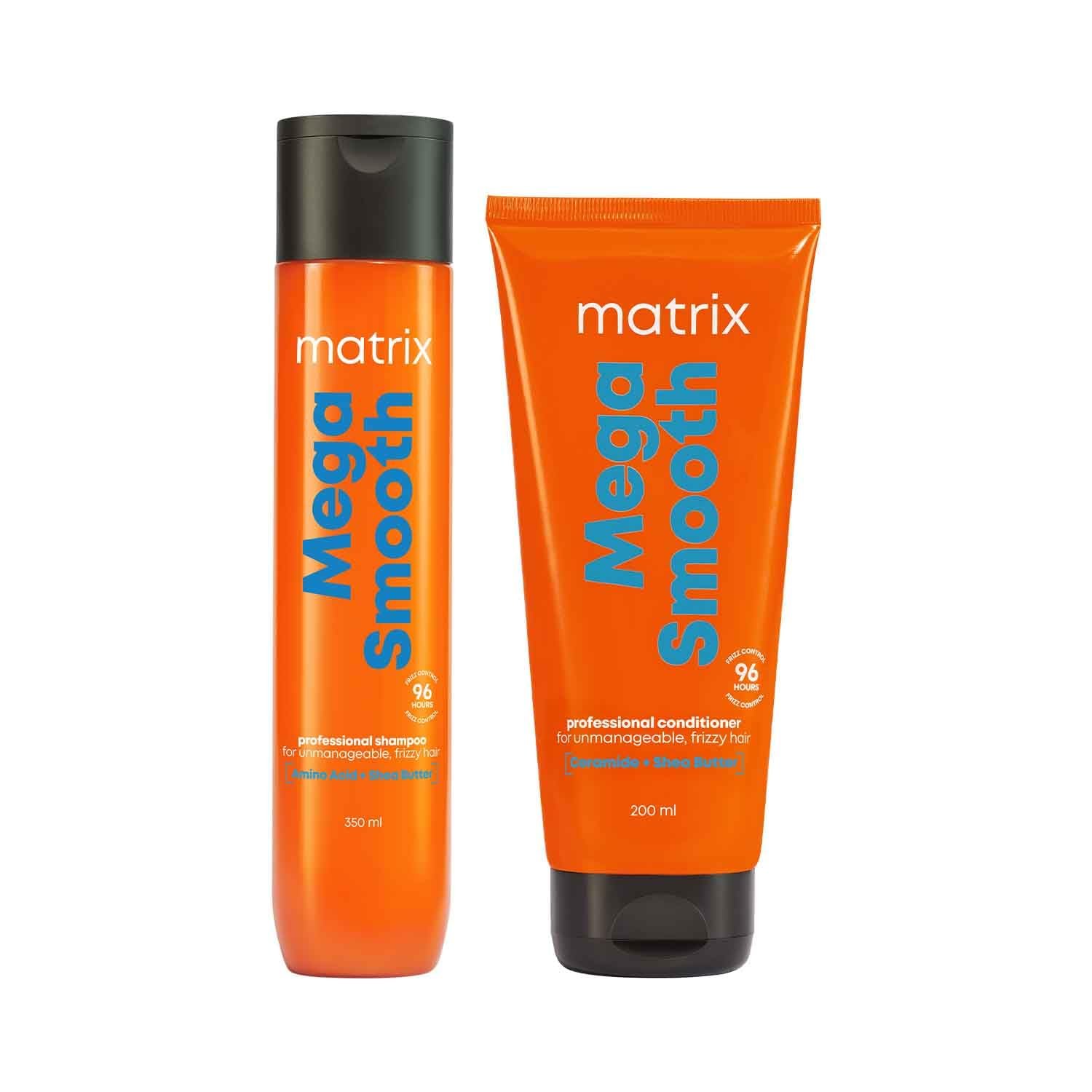 Matrix Professional Mega Smooth Shampoo(350ml) and Conditioner (200ml) Combo with Shea Butter | Max Smoothness for 4 Days | Used by 1 Lakh Hairstylists* | For All Hair Types | Paraben Free