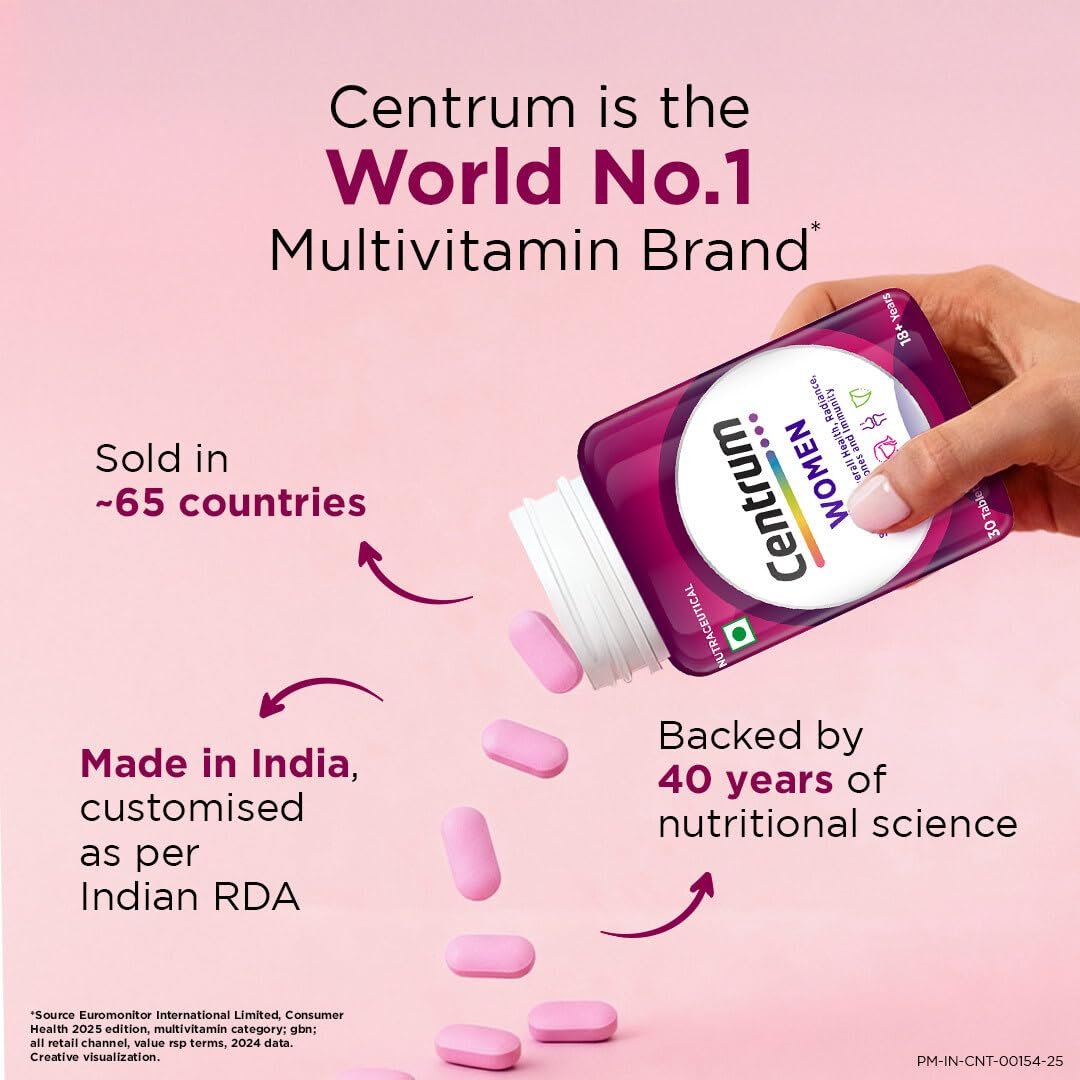Centrum Women -Multivitamin Tablet for Women|With 23 Vital Nutrients including Zinc,Magnesium,Vitamin B,C,D, Calcium for Energy, Immunity,Radiance,Strong Bones and Overall Health|Veg - 50 ta thumbnail