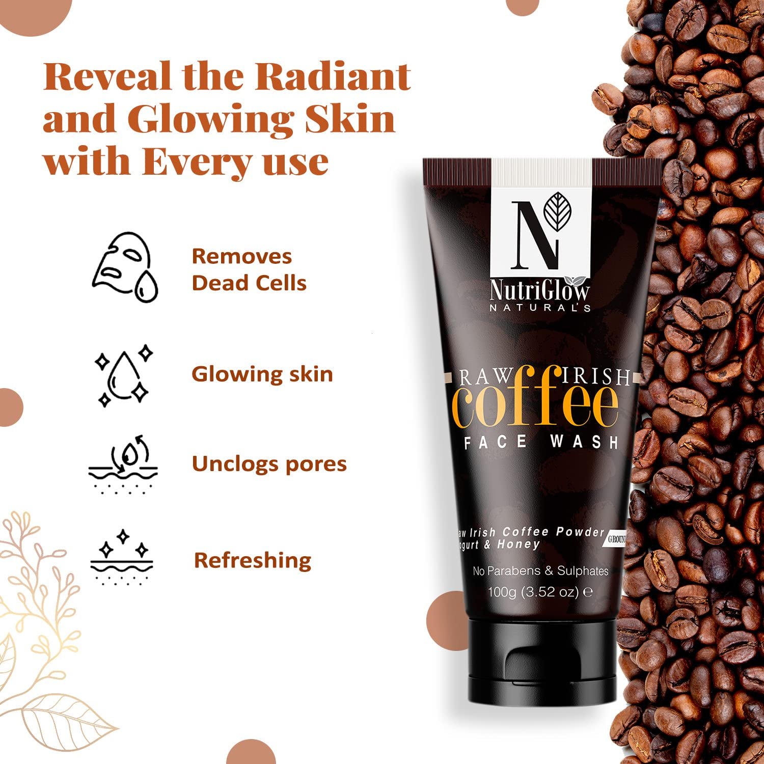 NutriGlow NATURAL'S Coffee Face Cleanser with Yogurt & Honey, 100 g thumbnail