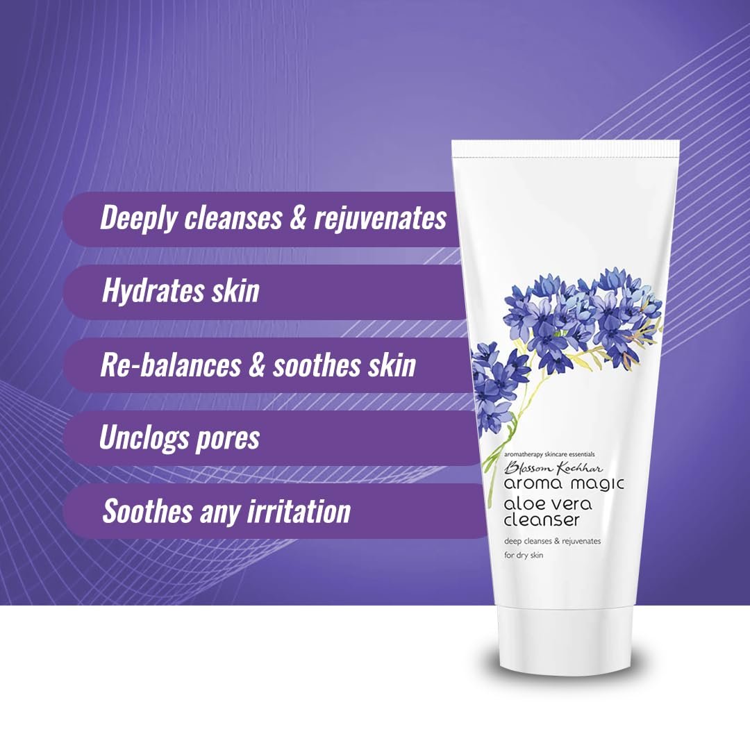 Aroma Magic Aloe Vera Cleanser | deeply cleanses & Rejuvenates skin while unclogging pores with Persian walnut seed, Damask rose essential oils, orange blossom extracts | For Dry Skin 100g thumbnail