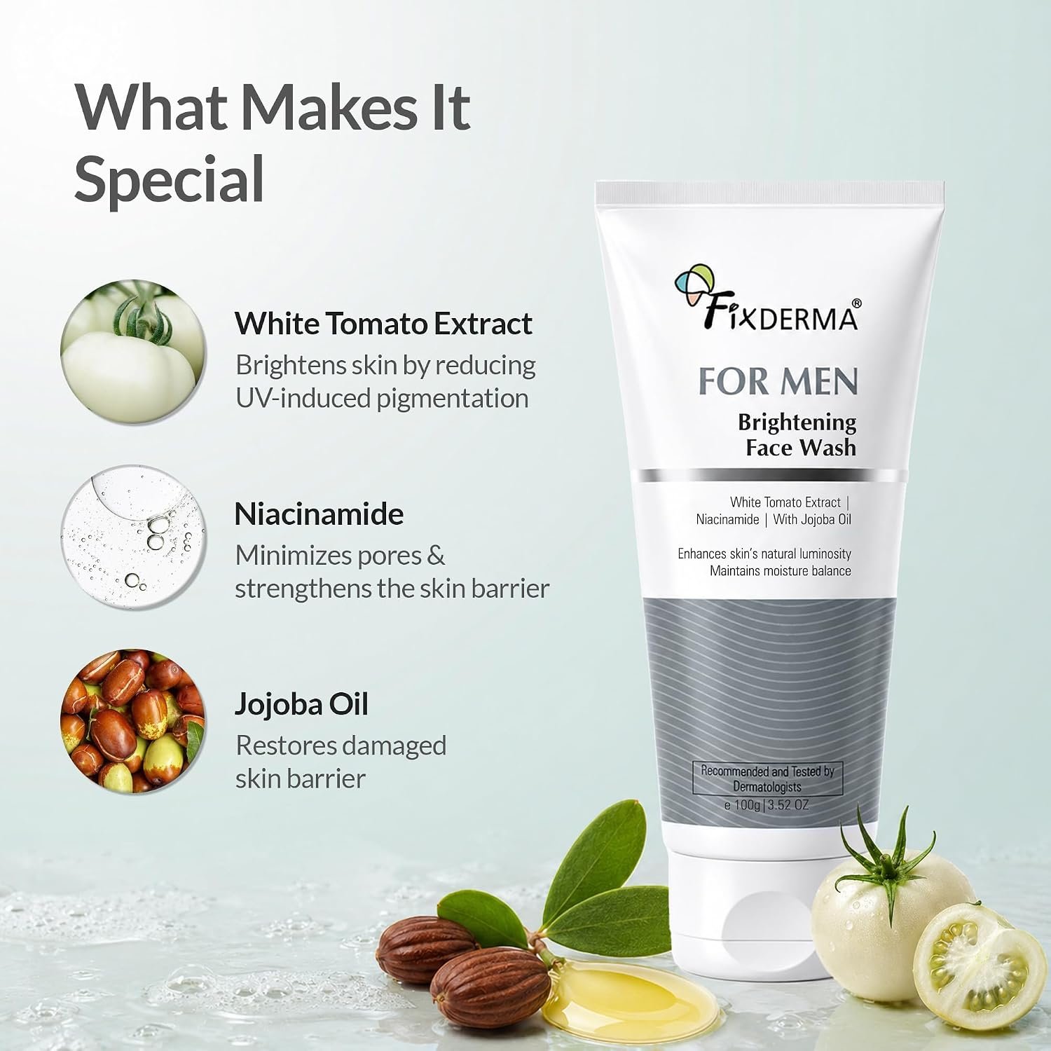 Fixderma Brightening Face Wash for Men with Niacinamide | Gentle Facial Cleanser for Clean, Fresh & Bright-Looking Skin | 100ml thumbnail