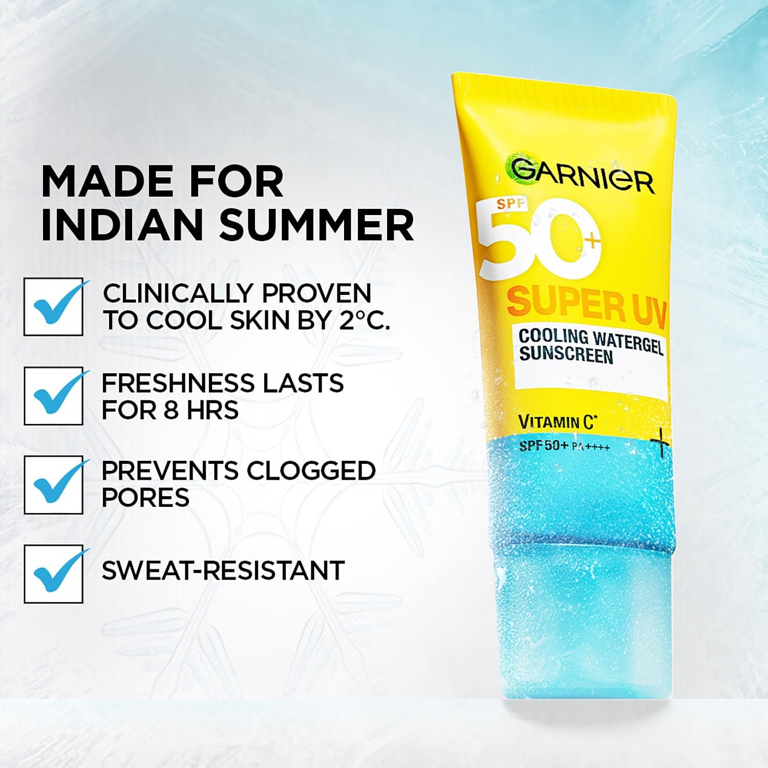 Garnier Super UV Cooling Watergel Sunscreen SPF 50 PA++++, 60ml Instant Cooling & 8-hr freshness | thumbnail