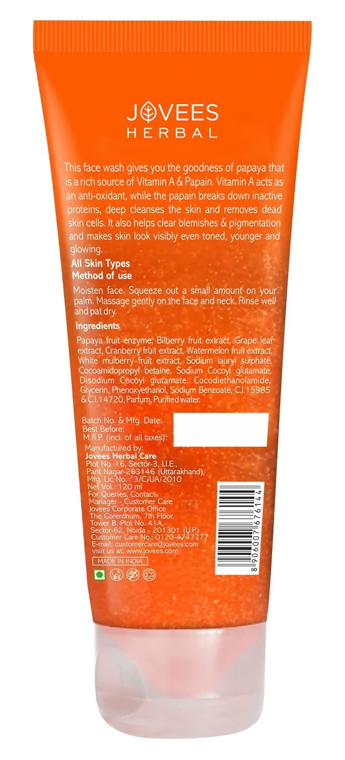 Jovees Herbal Papaya Face Wash For Glowing and Clear Skin with Papaya & Bilberry extract | Gentle Cleanser For Brightens Skin, Removes Pigmentation & Dark Spots | For All Skin Types | 120ml thumbnail