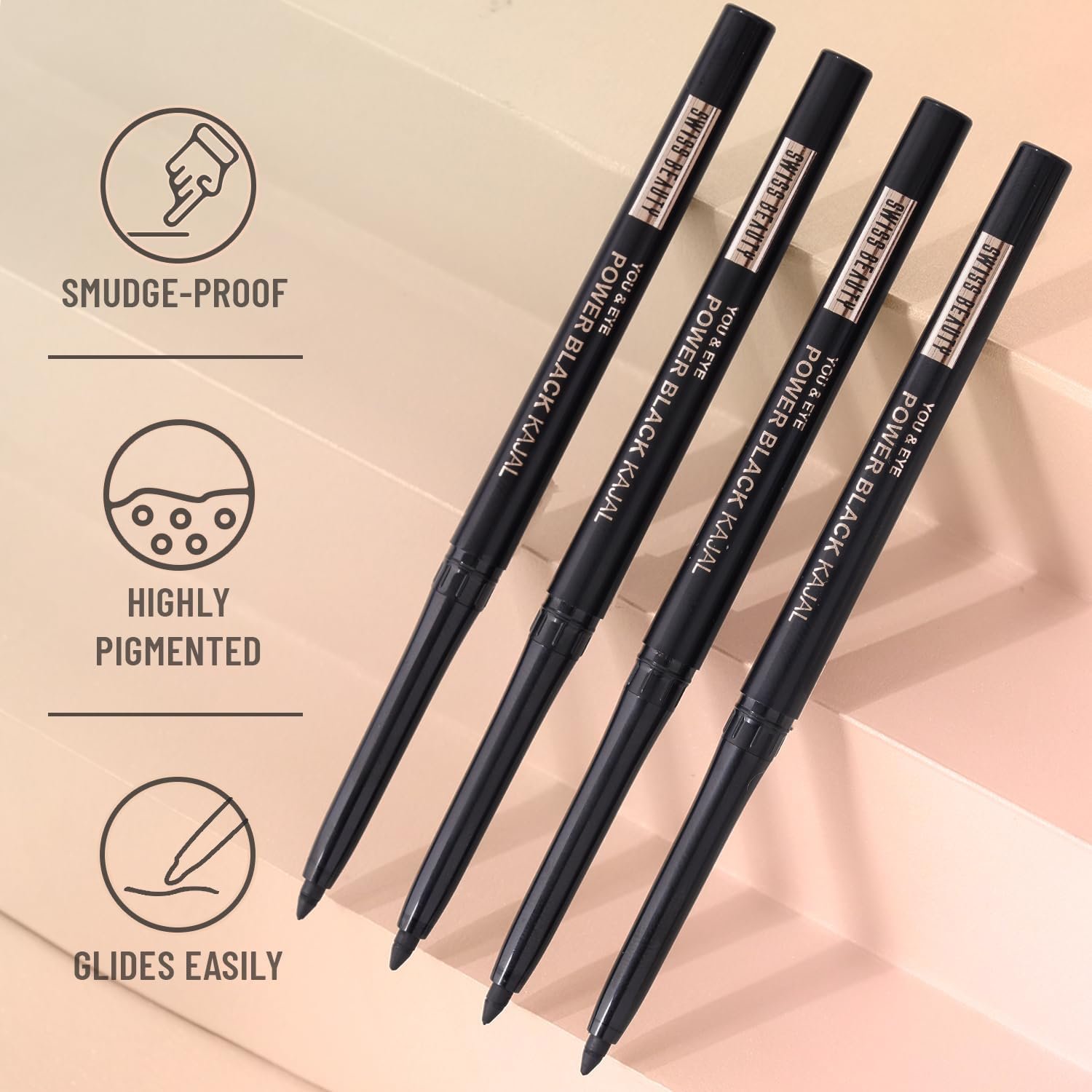 Swiss Beauty Bold & Black High Impact Kajal with Sharpener | With In-Built Smudger | Shade, 1.2G | Black thumbnail