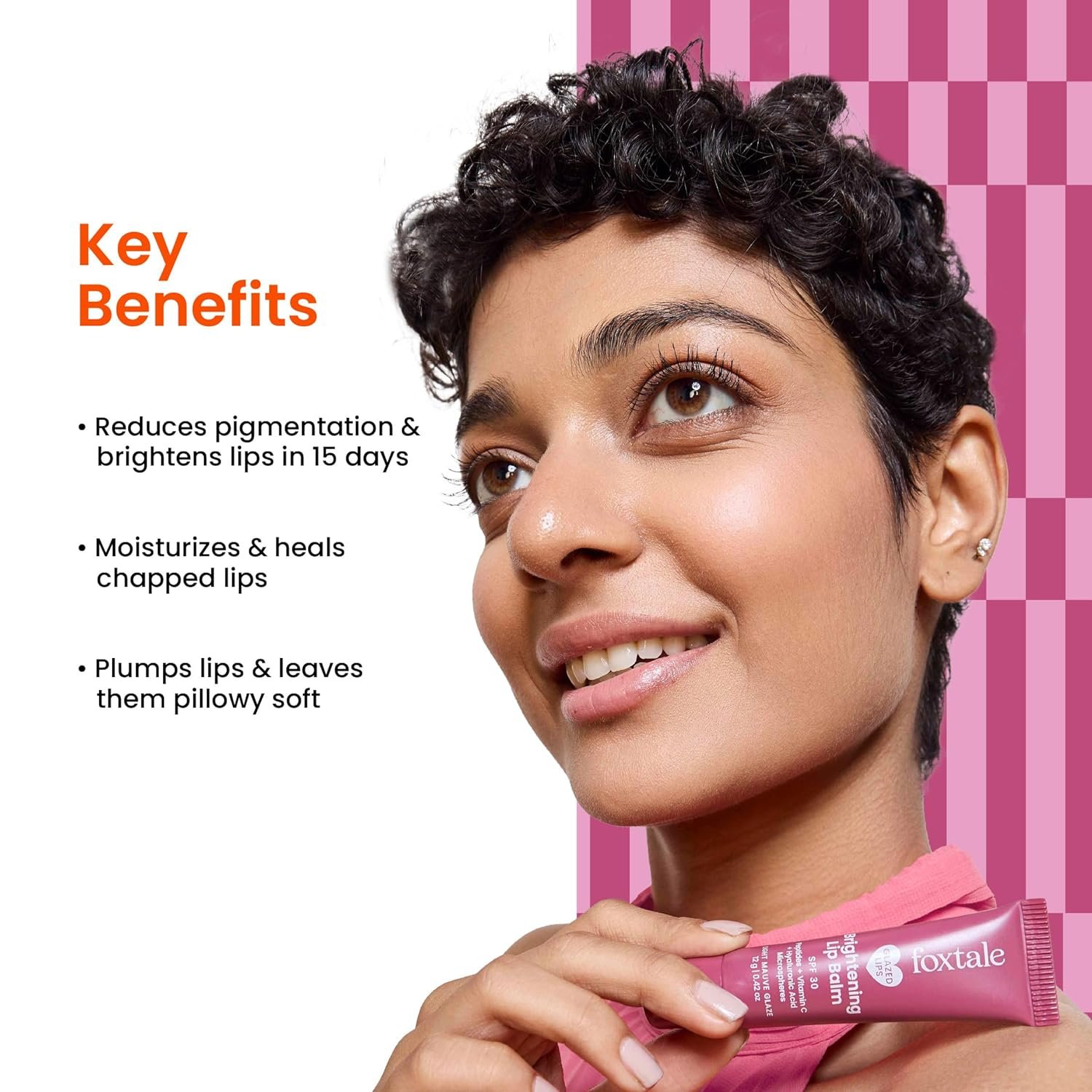 Foxtale SPF 30 Brightening Lip Balm for Dark Lips with Peptides & Vitamin C | Brightens | Hydrates | Tinted Lip Balm - Light Mauve Glaze 12gm thumbnail