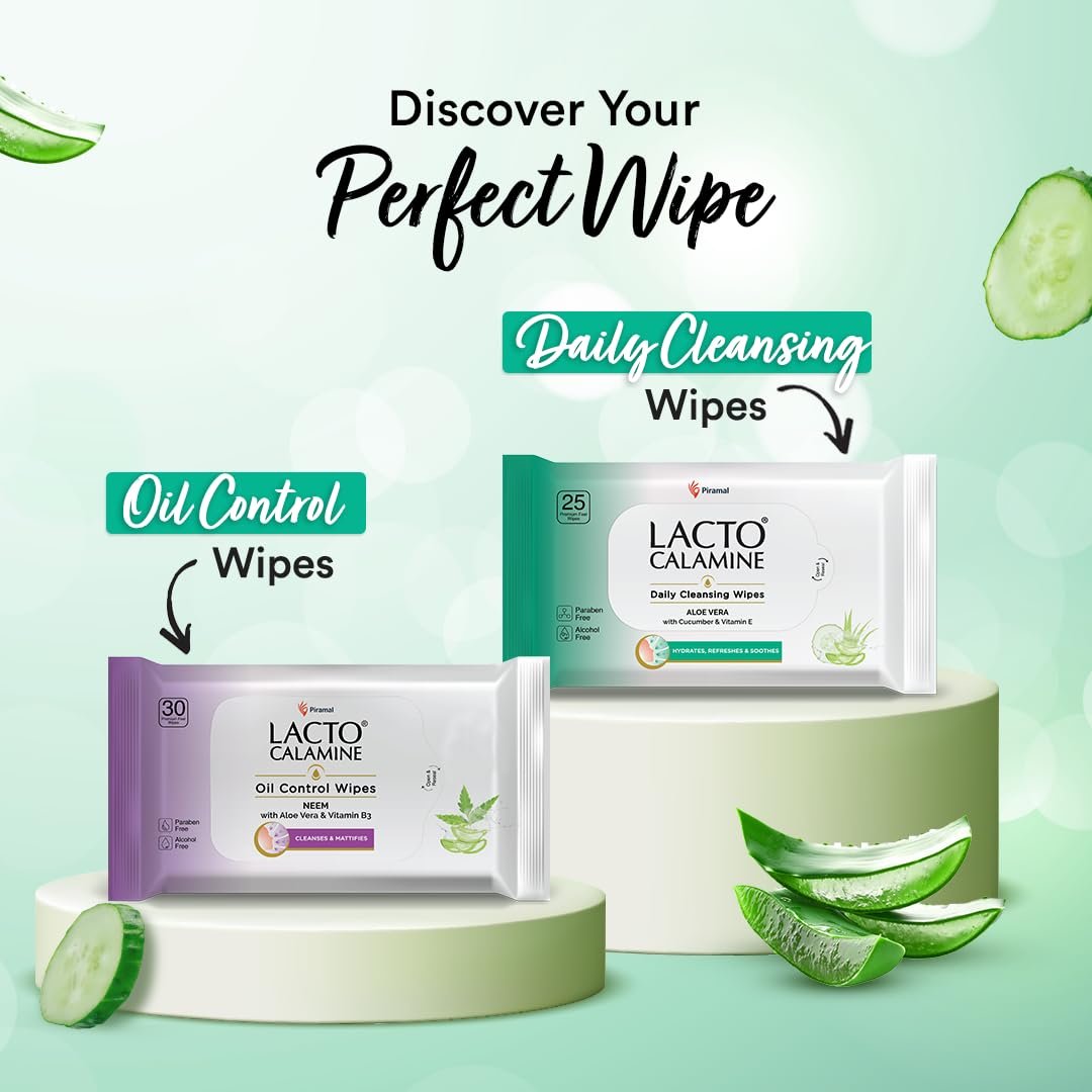 Lacto Calamine Daily Cleansing Face Wipes 25N Each - Pack of 3 | Makeup Remover Wipes | Wet Tissue for Face with Aloe Vera, Cucumber & Vitamin E | Wet Wipes for Women & Men | thumbnail