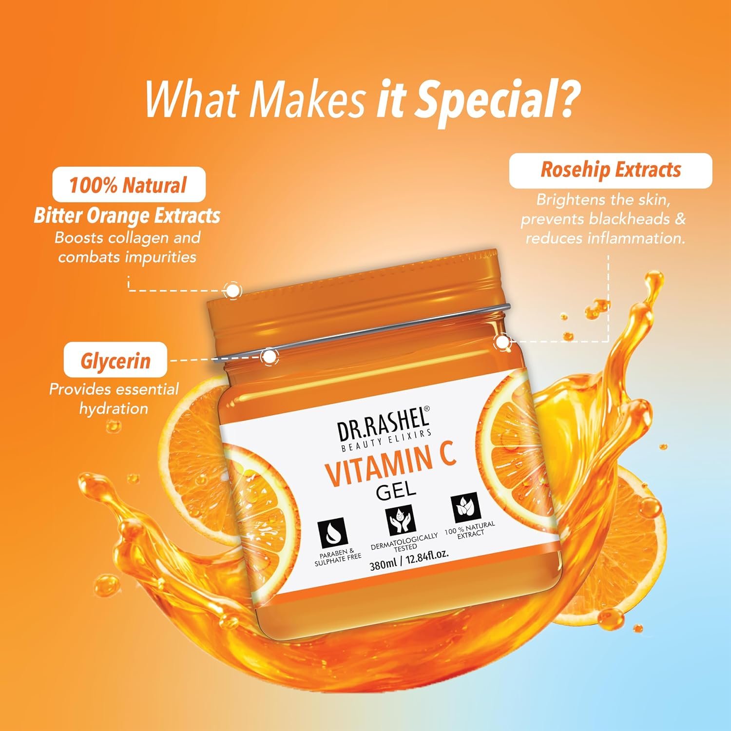 DR.RASHEL Beauty Elixirs Vitamin C Gel, Hydrating & Brightening Face Gel for Glowing Skin, Moisturizing Gel for Even Tone & Smooth Skin, Daily Nourishing Facial Gel, 380ml thumbnail