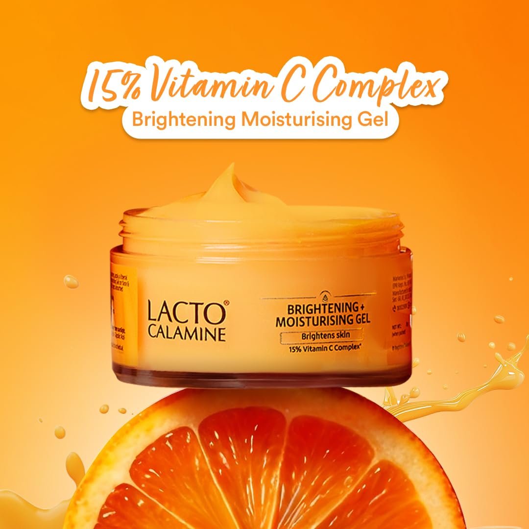 Lacto Calamine 15% Vitamin C Brightening Face Moisturizer, Niacinamide & Glycolic Acid, Lightweight Non Sticky Daily Moisturizer for Glowing Skin, 50g thumbnail
