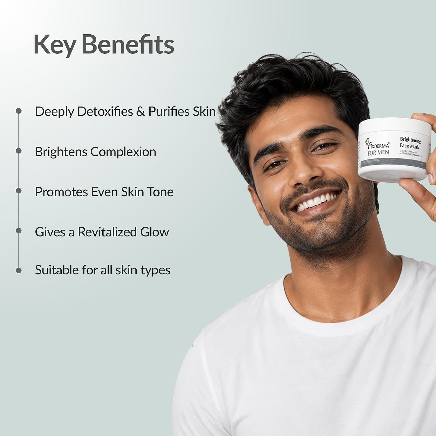 Fixderma Brightening Face Mask for Men | Clay Face Mask for Blackheads & Excess Oil | Deep Cleansing Mask for Clear, Smooth & Bright-Looking Skin | 100g thumbnail