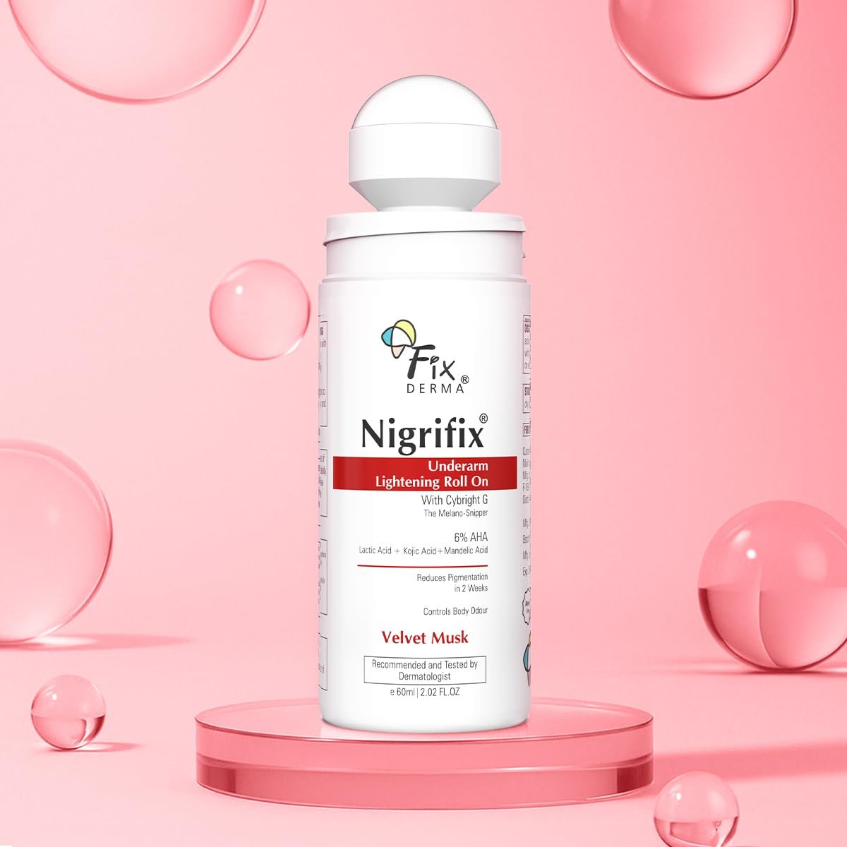 Fixderma Nigrifix Underarm Velvet Musk Roll on With 6% AHA, Lactic Acid & 1% Mandelic Acid & Kojic Acid | Brightens Skin & Exfoliates Underarm | For Sensitive Skin - 60ml thumbnail