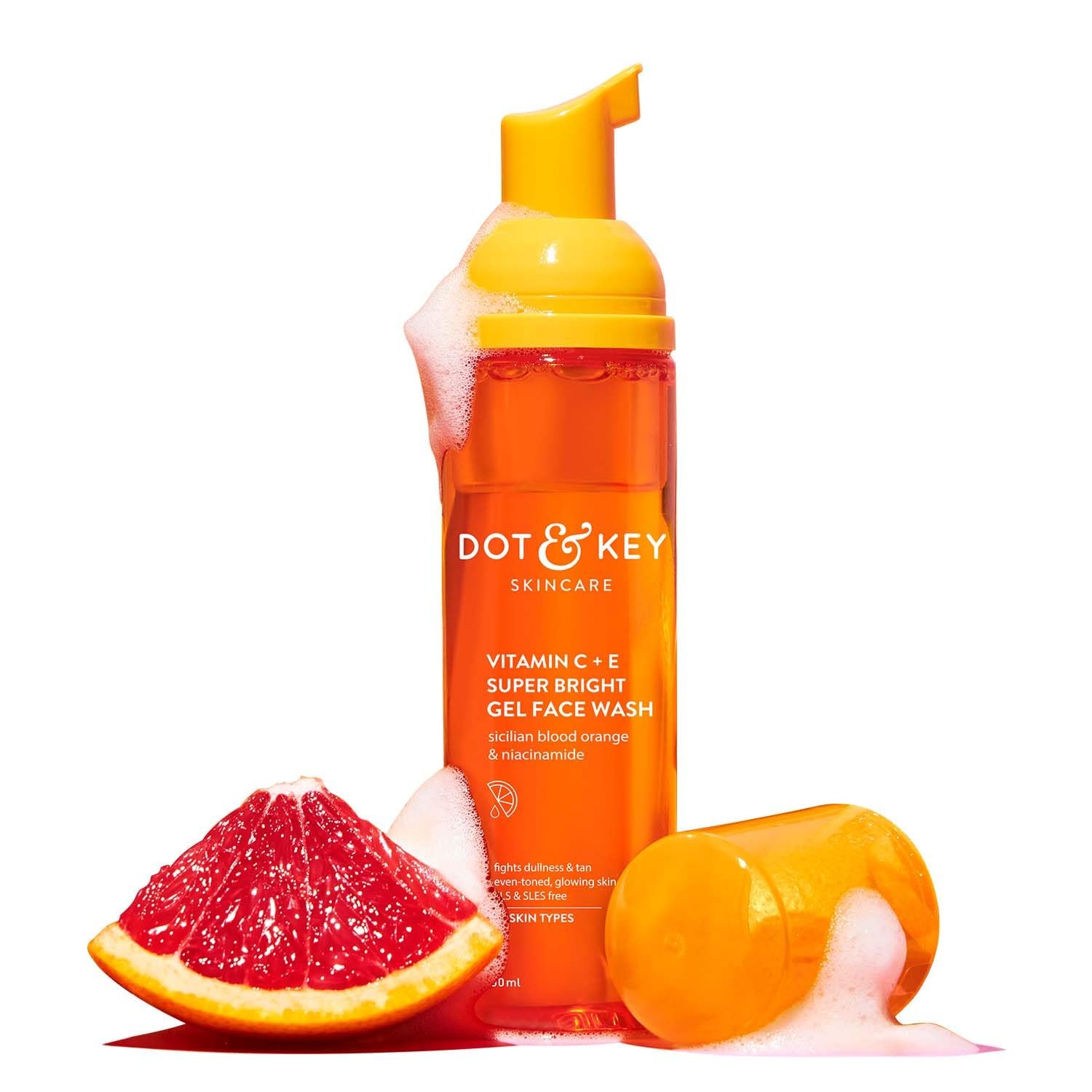 DOT & KEY Vitamin C Super Bright Foaming Face Wash For Dull&Pigmented Skin|With Triple Vitamin C,Blood Orange&Papaya|Sulphate Free|For All Skin Types 80ml