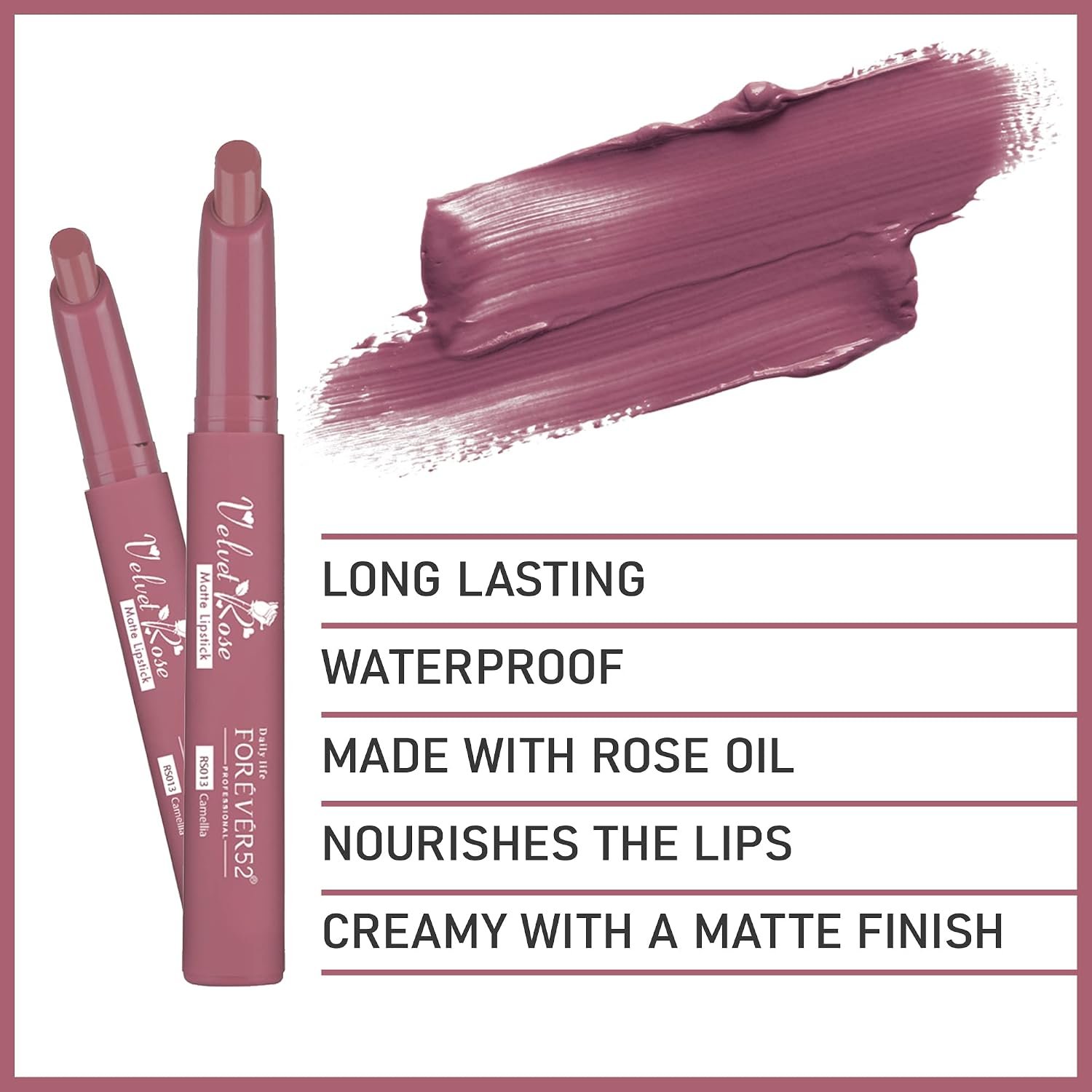 Daily Life Forever52 Velvet Rose Matte Long-Lasting Crayon Lipstick (Enriched With Rose Oil) - Hydrating Bold Lip Color With Silky Finish Look -Camellia | Pinks thumbnail