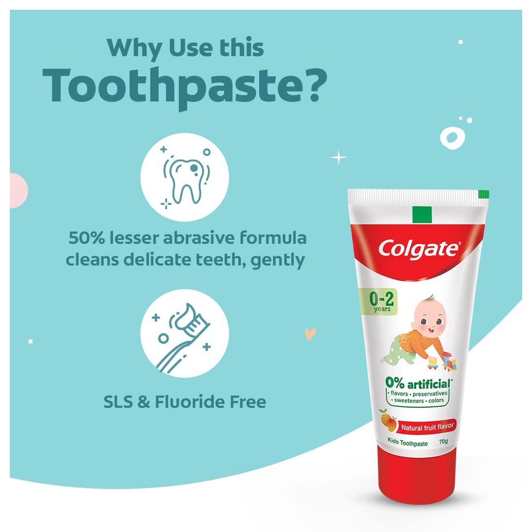 Colgate Toothpaste For Kids Cavity Protection (0-2 Years), Natural Fruit Flavour Tooth Paste, Sls & Fluoride Free - 70G Tube thumbnail