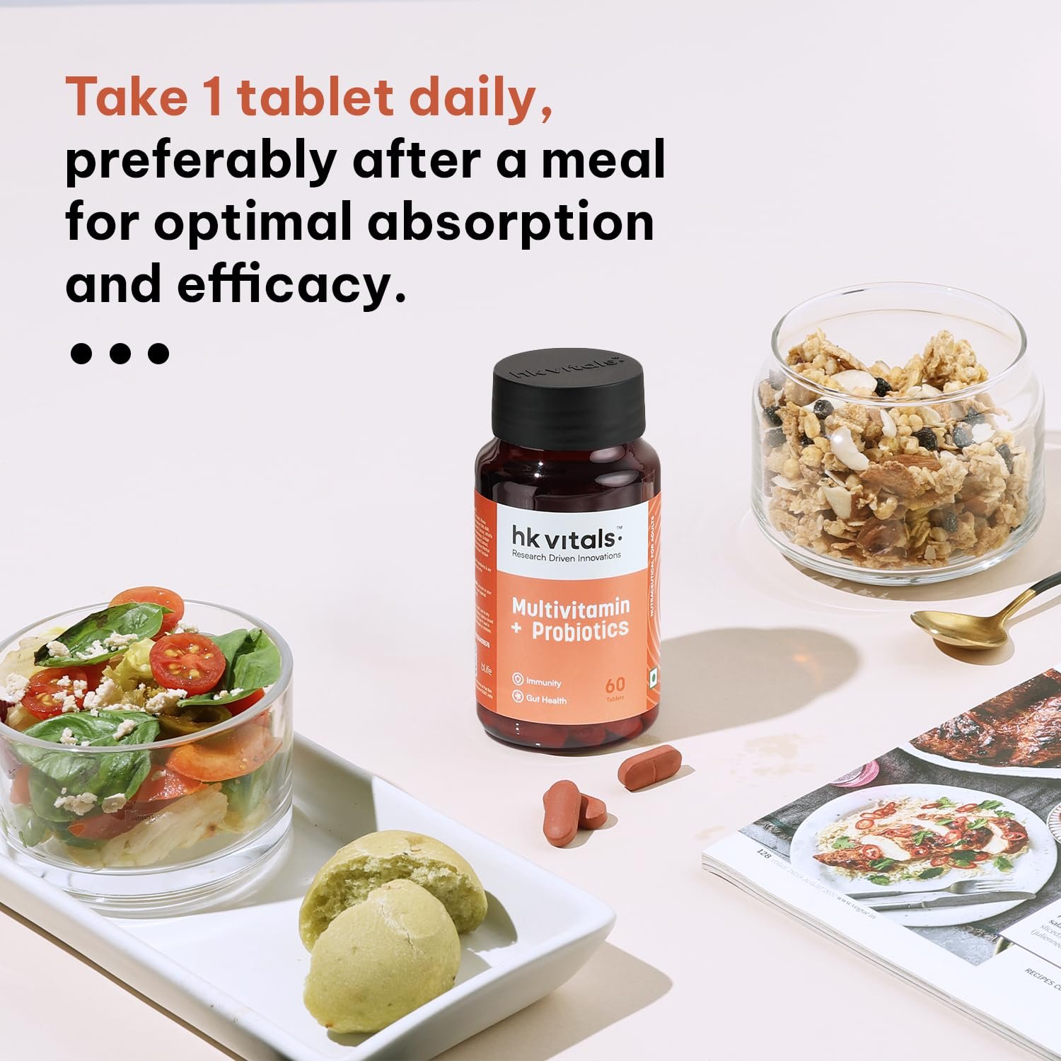 hk vitals Multivitamin with Probiotics, 60 Tablets With Vitamins C, B, D & Zinc | Supports Immunity & Gut Health thumbnail