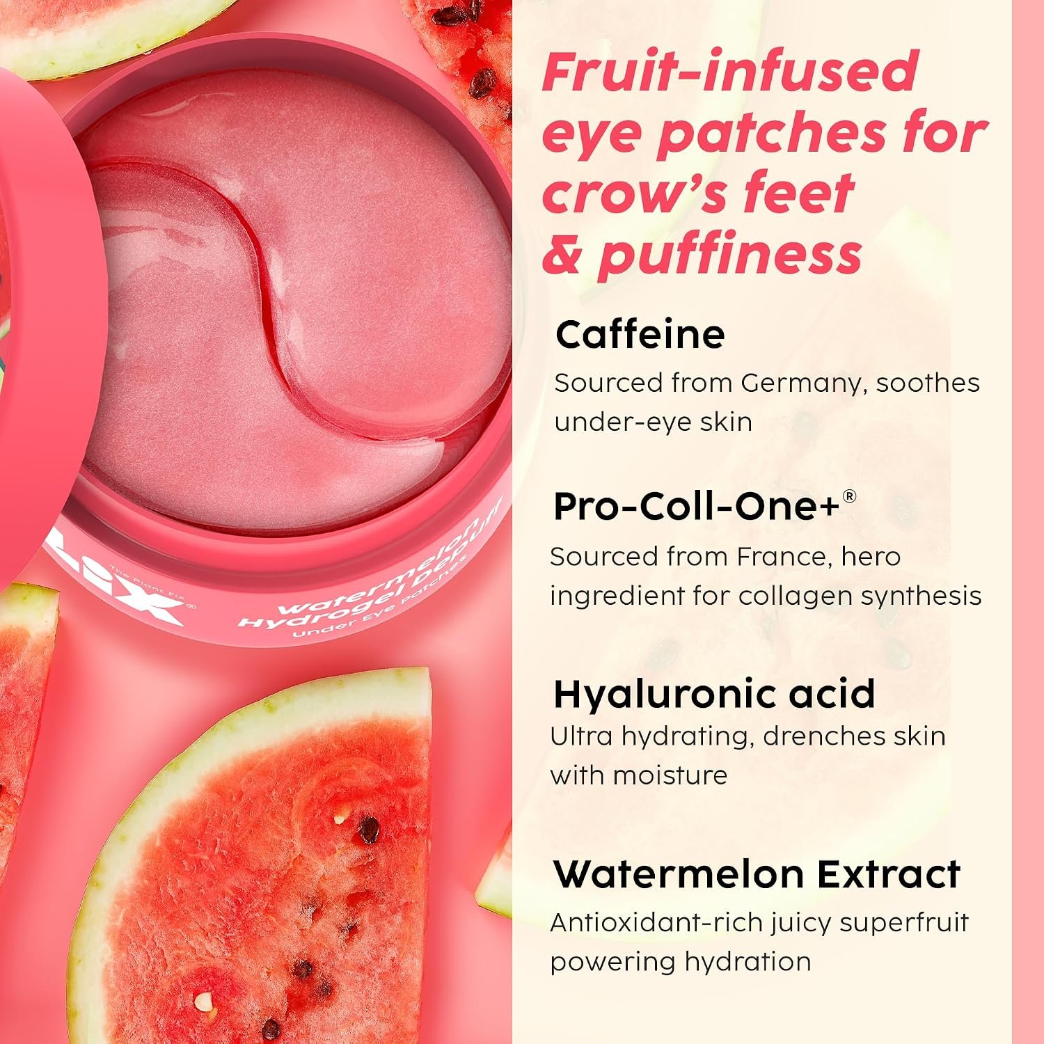 PLIX - THE PLANT FIX Watermelon Hydrogel Under Eye Patches for Dark Circles & Puffiness Reduction | Caffeine & Hyaluronic Acid | Eye Patches | Instantly Hydrates, Cools & De-Puffs | 14 Patch thumbnail