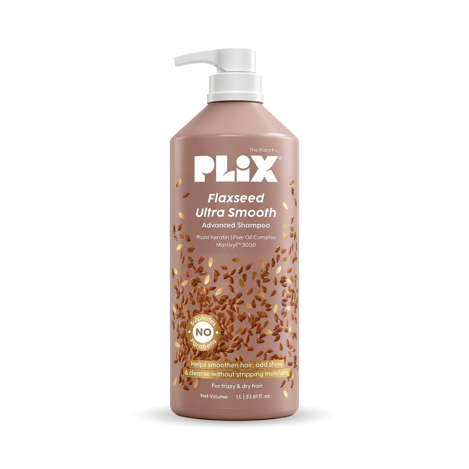 PLIX - THE PLANT FIX Flaxseed Ultrasmooth Advanced Shampoo | Plant Keratin PF & Flaxseed Oil | For Smooth & Shiny Hair | Paraben & Sulphate Free | For Men & Women | 1000ml