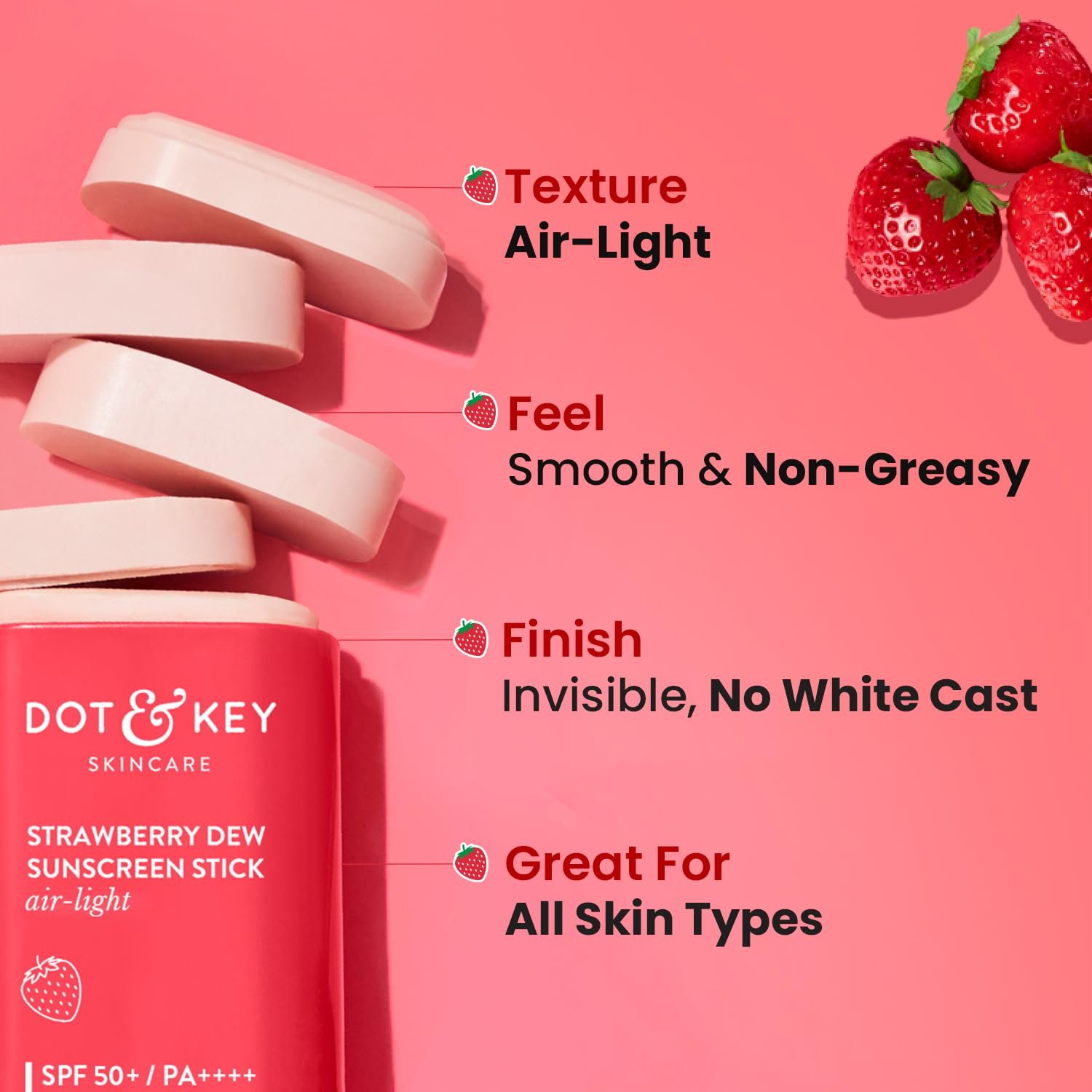 Dot & Key Strawberry Dew SPF 50 Sunscreen Air Light | SPF 50 PA+++ In-Vivo Tested | Broad Spectrum | UVA / UVB Rays Protection | With Hyaluronic & Ceramide for Hydration & Skin Barrier | 20g thumbnail
