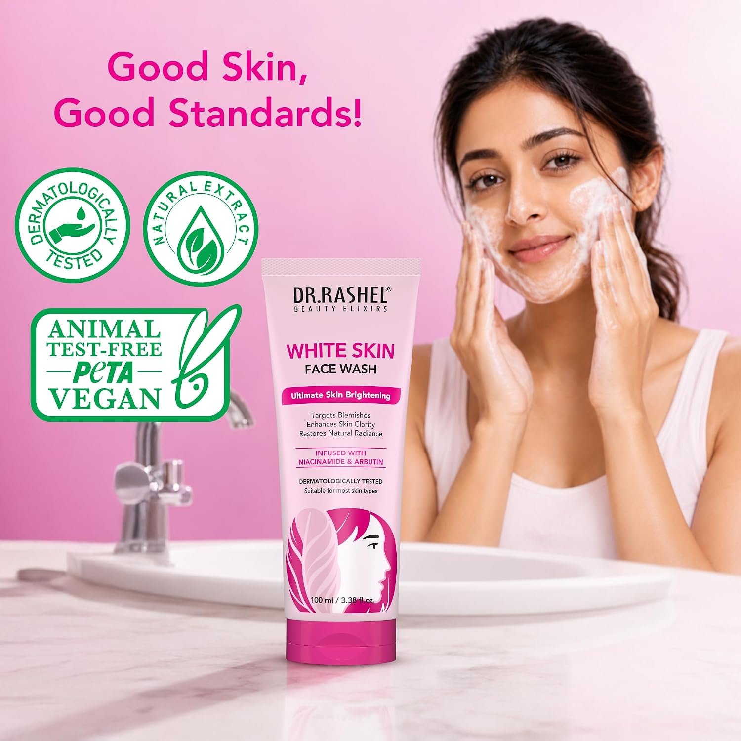 DR.RASHEL Beauty Elixirs Face wash Natural Extracts White Skin Facewash Deep cleansing and skin brightening for oily and dry skin (100 ML) thumbnail