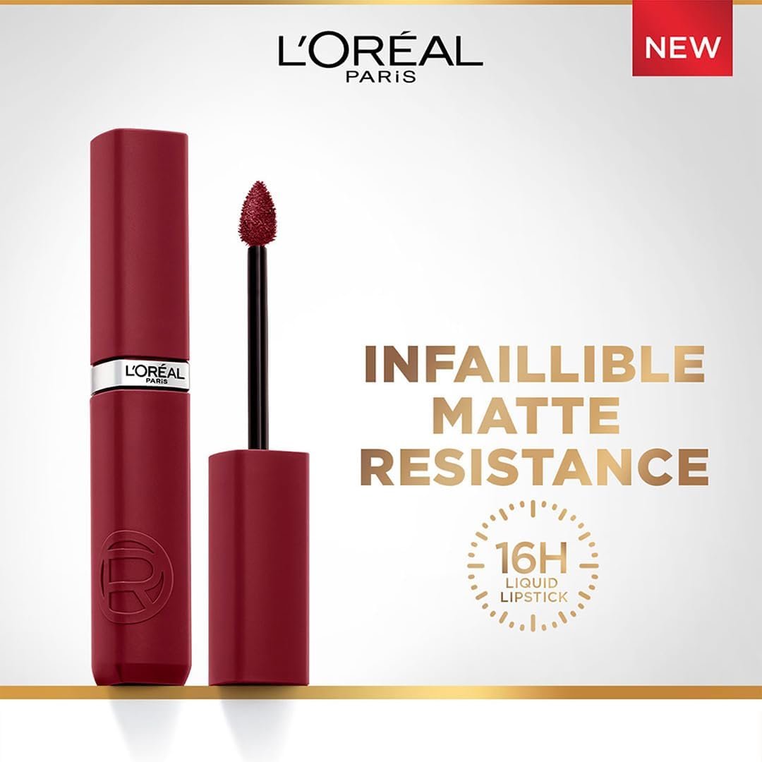 L'Oreal Paris Infallible Matte Resistance Liquid Lipstick, 500 Wine Not | 16H Transfer-Proof Matte Liquid Lipstick, Infused with Hyaluronic Acid, Weightless Velvet Finish, Smudge-Proof thumbnail