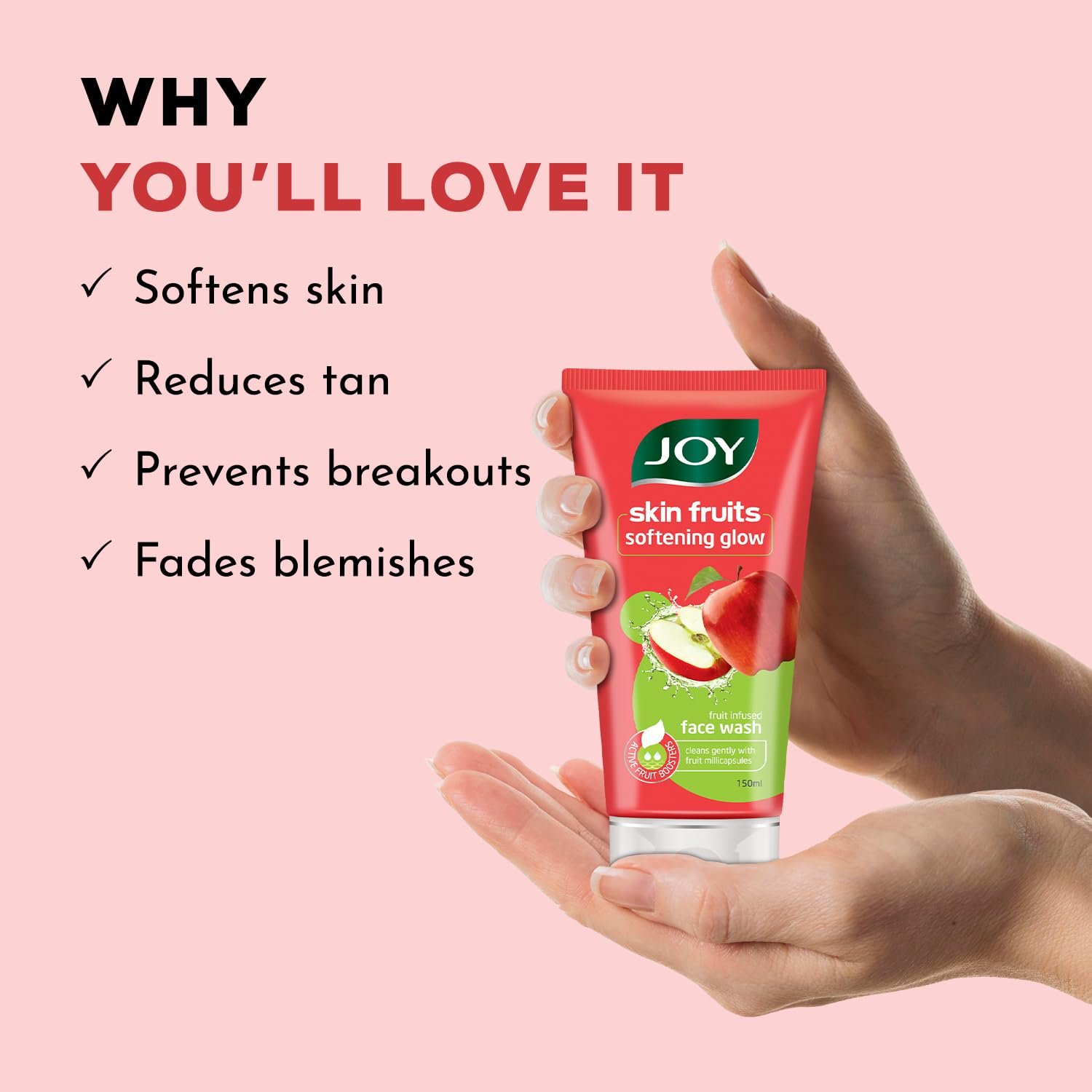Joy Skin Fruits Apple Face Wash for Glowing Skin | Softens, Moisturises & Nourishes | Natural AHAs, No Sulphates, Paraben Free | All Skin Types, Men & Women - 150ml thumbnail