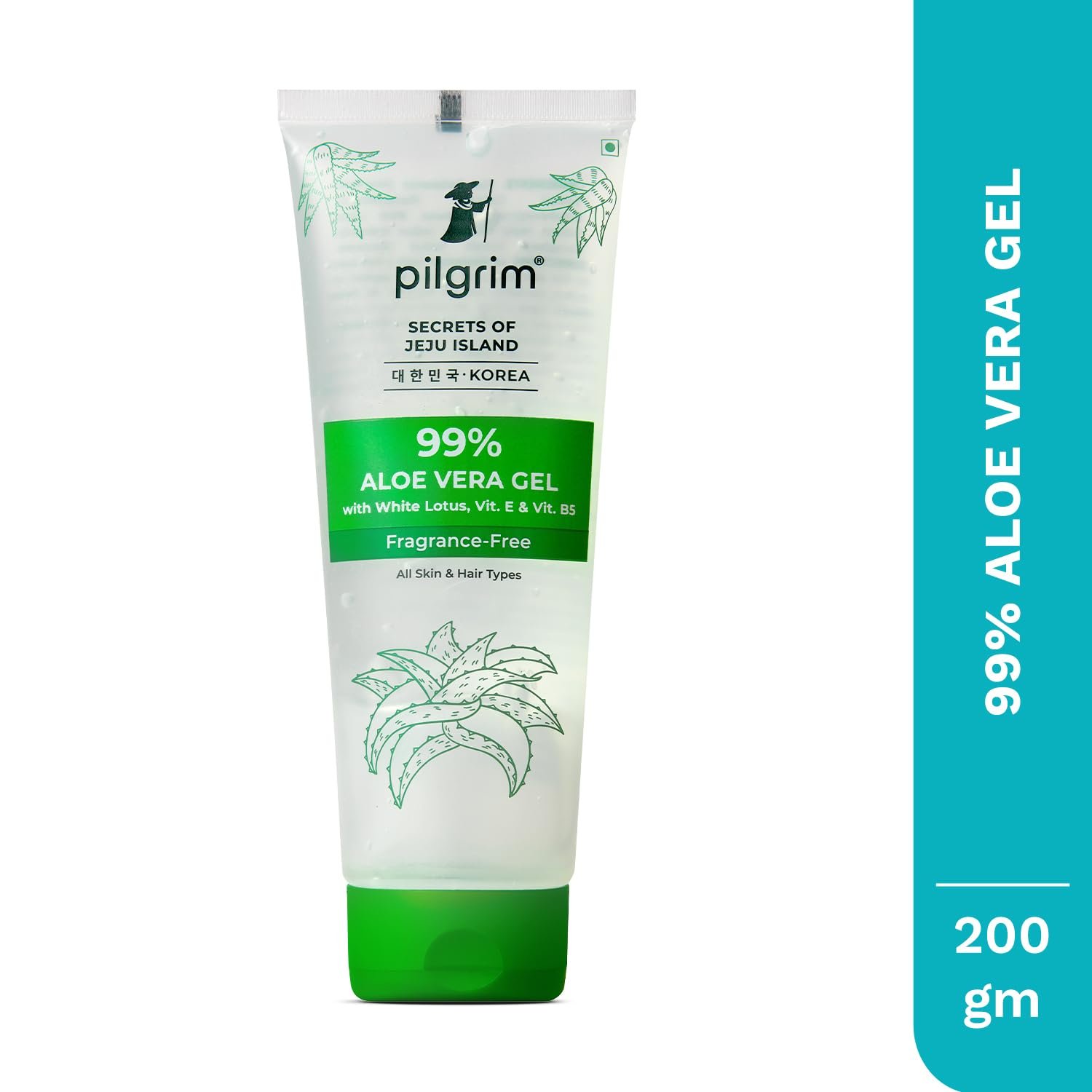 PILGRIM Korean 99% Pure Aloe Vera Gel 200ml with Vitamin E & Vitamin B5 for Face & Hair | Hydrates & Soothes Skin | Conditions & Softens Hair thumbnail