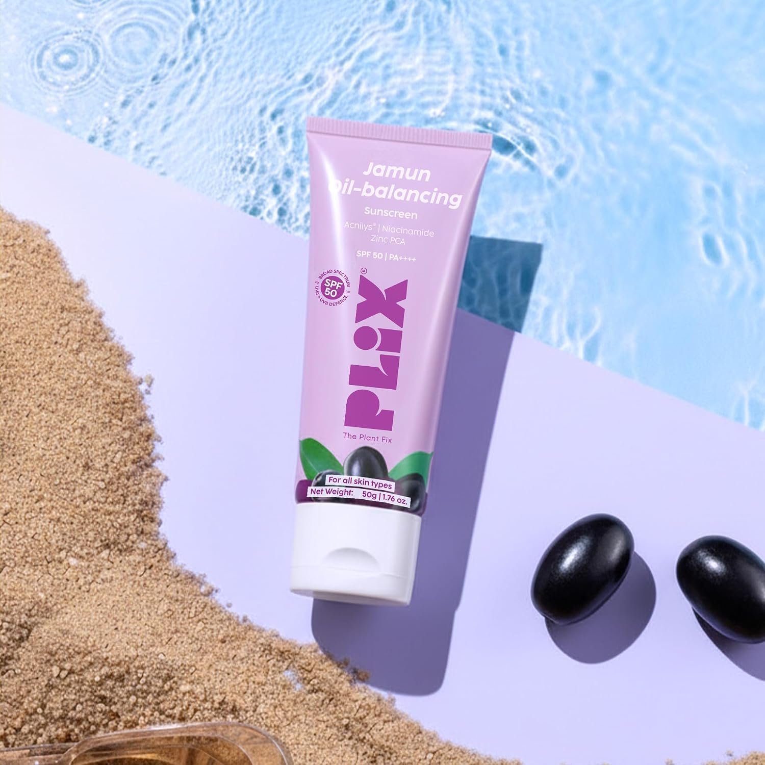 Plix Jamun Oil-Balancing Sunscreen With SPF 50 | ACNILYS, Niacinamide & Zinc PCA | Lightweight & Non-Greasy | Everyday Sun Protection | Oily & Acne-Prone Skin thumbnail