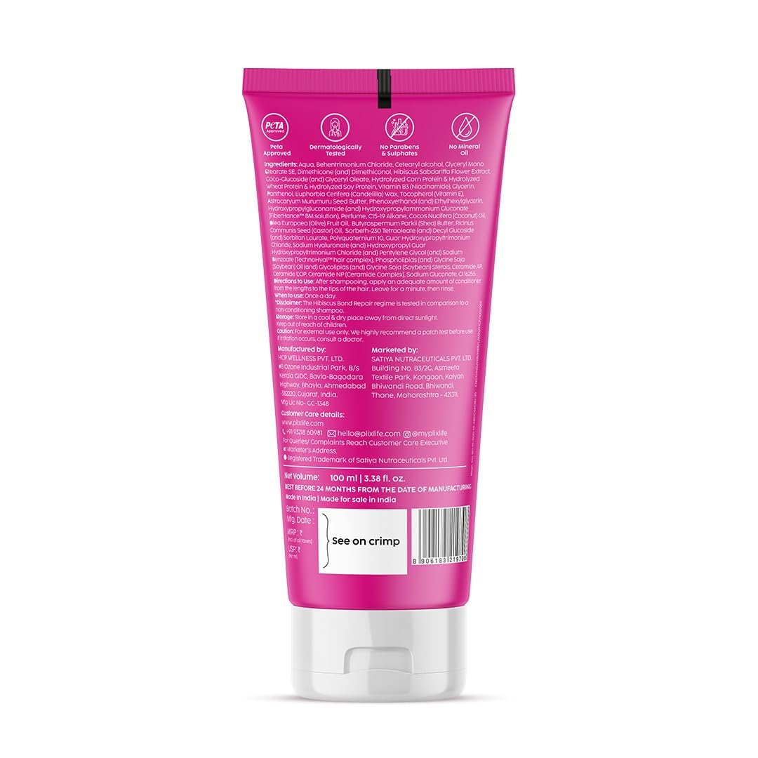 PLIX - THE PLANT FIX Hibiscus Bond Repair Advanced Conditioner | Repairs Hair Molecular Structure & Reduces Breakage with FiberHance™ & TechnoHYAL Hair Complex |Nourishes Deeply | 100ml thumbnail