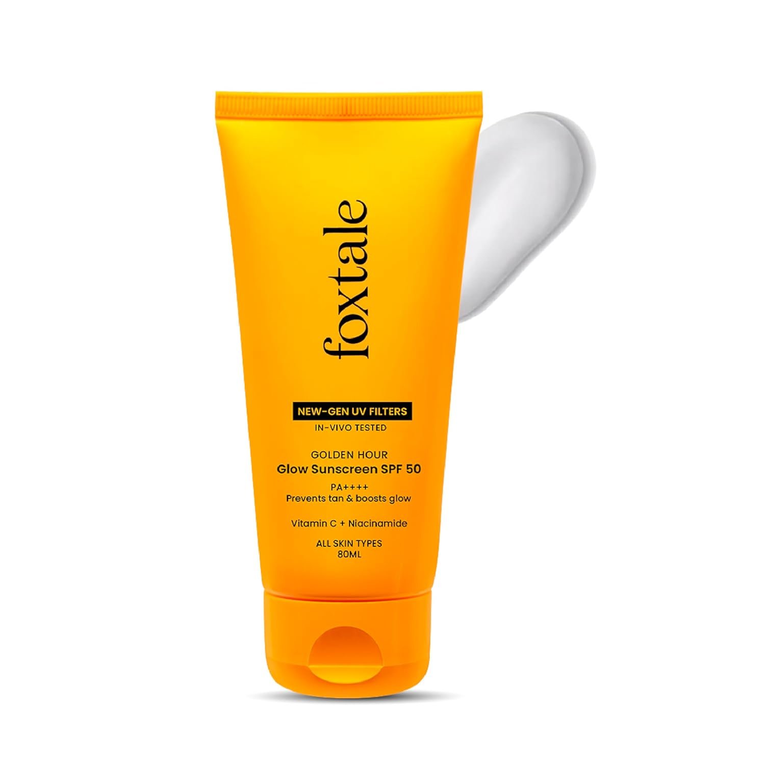 Foxtale Glow Sunscreen SPF 50 PA++++ with Vitamin C & Niacinamide, in-Vivo Tested, Made with 100% New-Gen Filters, Lightweight, Non-Greasy, No White Cast |for Men & Women | 80 Ml thumbnail