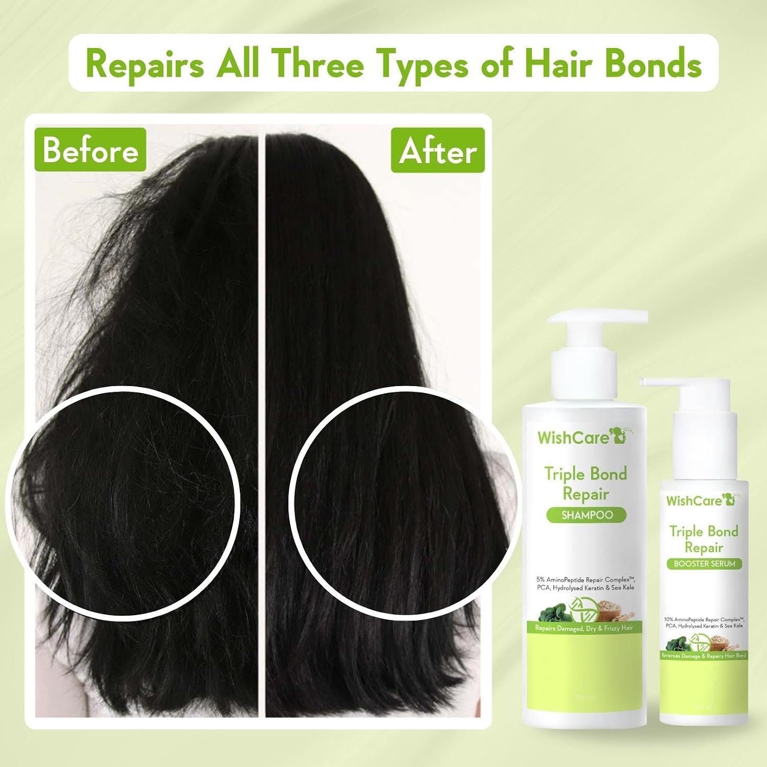 WishCare Triple Bond Repair Booster Hair Serum for Dry Frizzy Hair | Repairs Damaged Hair, Reduces Hair Breakage & Increases Hair Strength | 100ml thumbnail