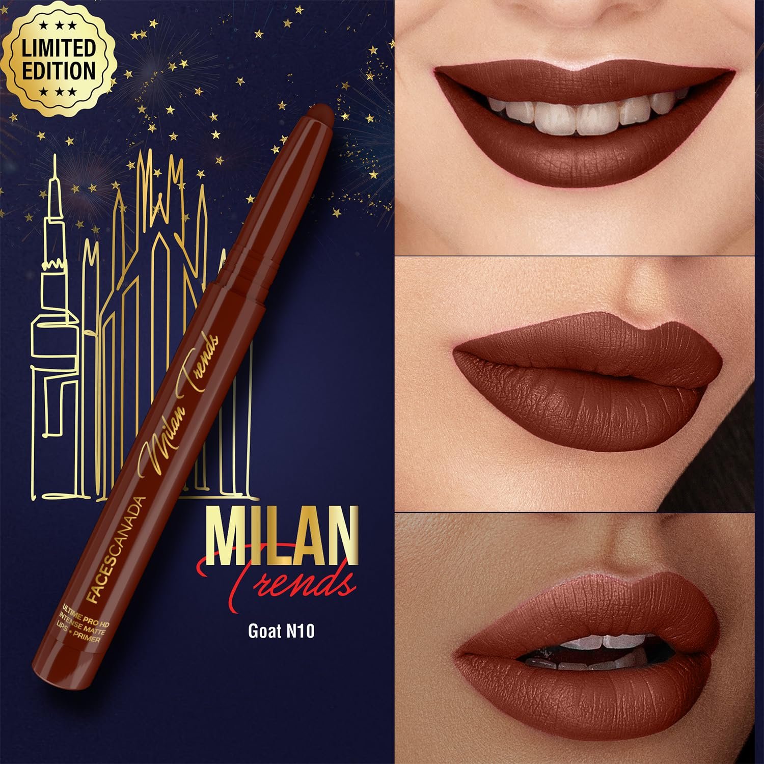 FACES CANADA Ultime Pro HD Intense Matte Lips + Primer - GOAT N10, 1.4g, Limited Edition | 9HR Long Stay | Primer Infused For Flawless HD Matte Finish | Intense Color | Lightweight thumbnail