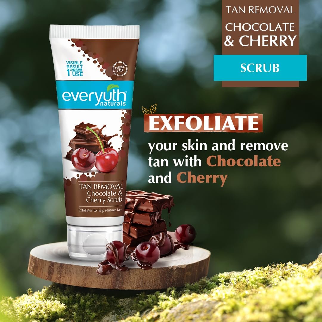 Everyuth Naturals Tan Removal Chocolate & Cherry Face Scrub | Detan & Cleanse|Antioxidant Chocolate & Vitamin C Cherry |Oily, Dry, Normal, Combination & Sensitive Skin - 100g Tube thumbnail